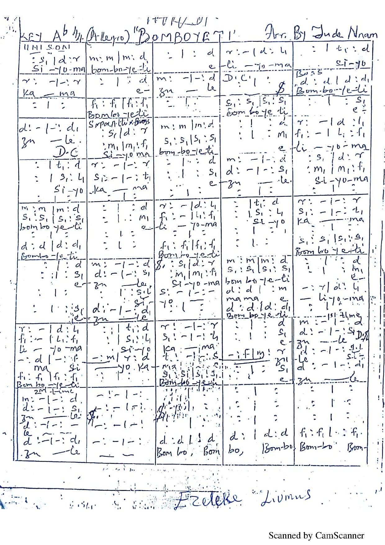 Bom Bo Yeti ~ Jude Nnam - Download Choir Script PDF