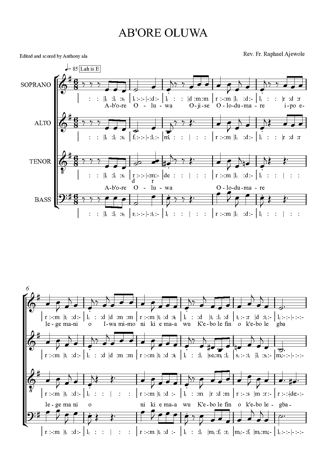 Ab Ore Oluwa - Fullscore 095216 - Download Choir Script PDF