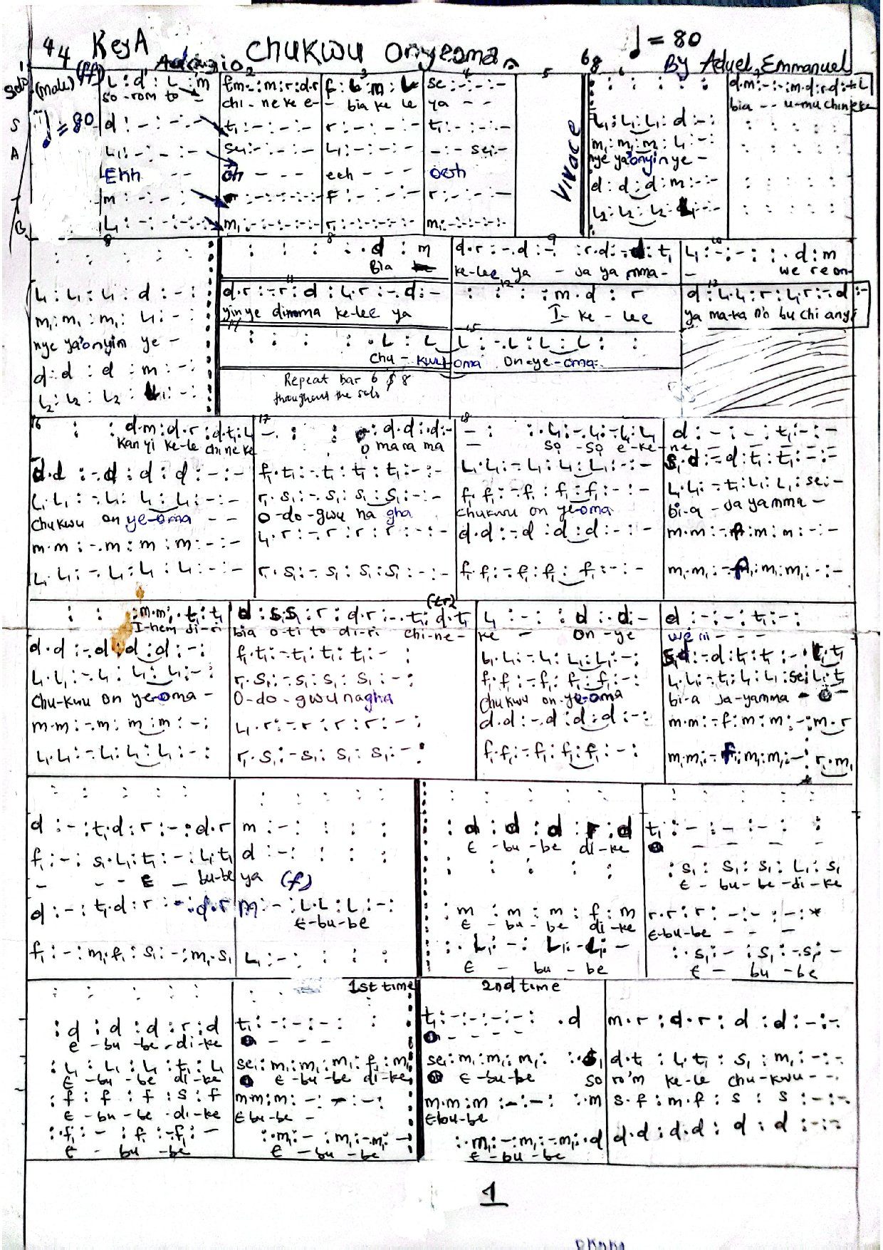 Chukwu Onyeoma New - Download Choir Script PDF