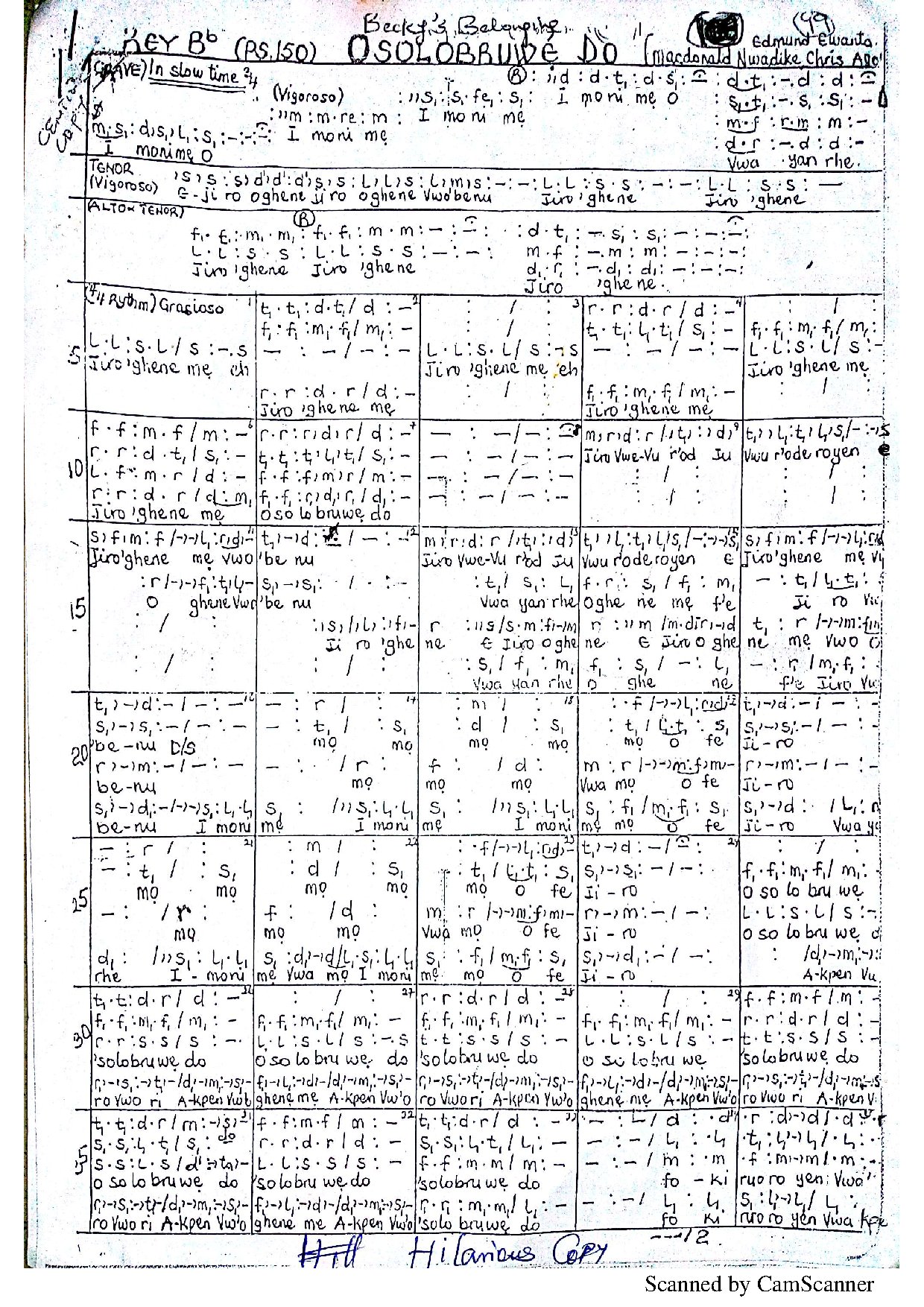 Osolobruwe Do - Download Choir Script PDF