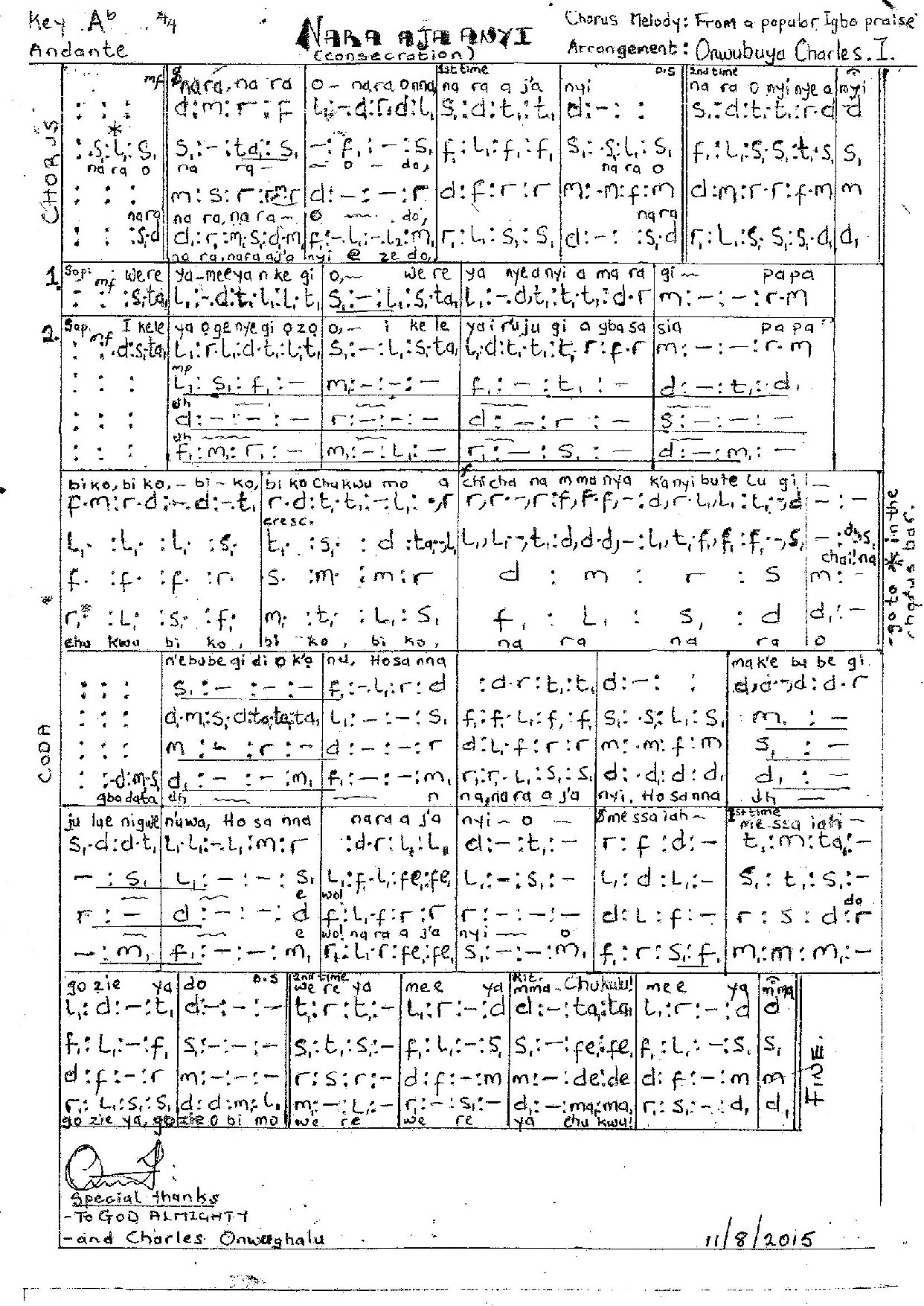 Nara Aja Anyi - Download Choir Script PDF