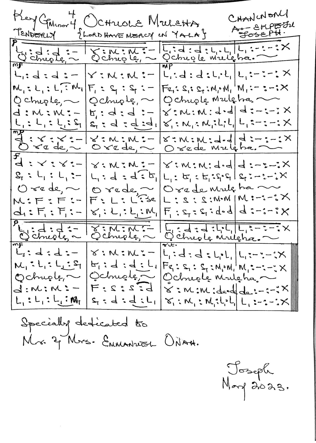 Ochuole Muleha - Download Choir Script PDF