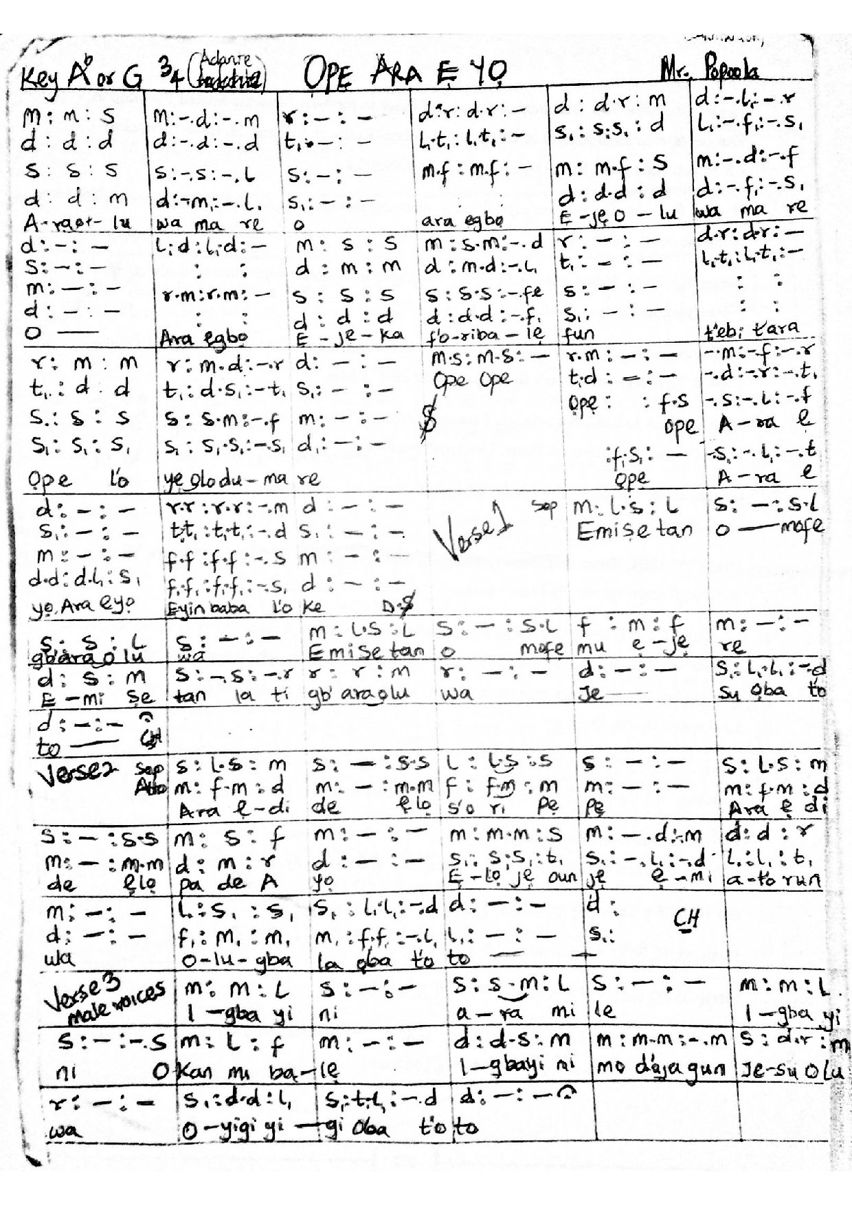 Ope Ara E Yo - Download Choir Script PDF