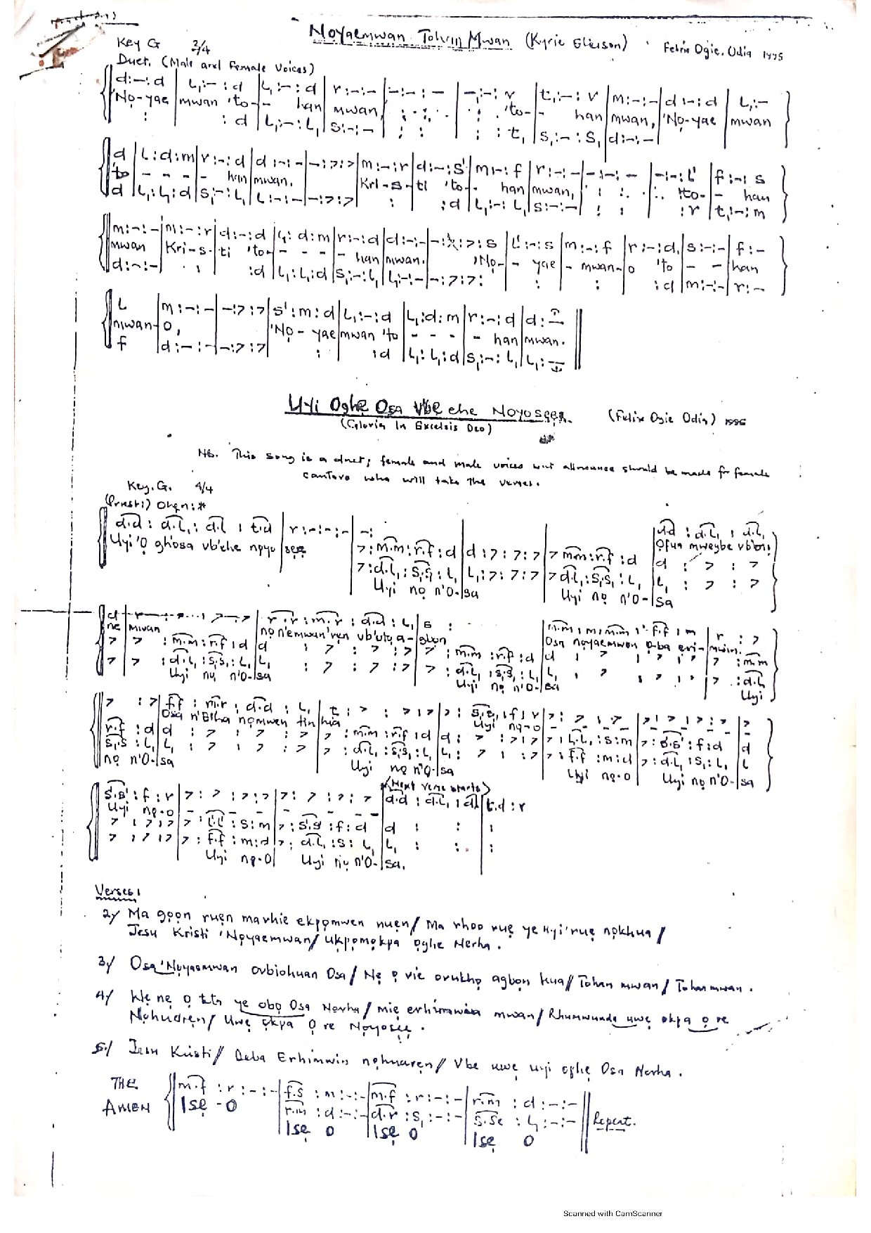 Edo Mass - Sir Felix Ogie Odia - Download Choir Script PDF
