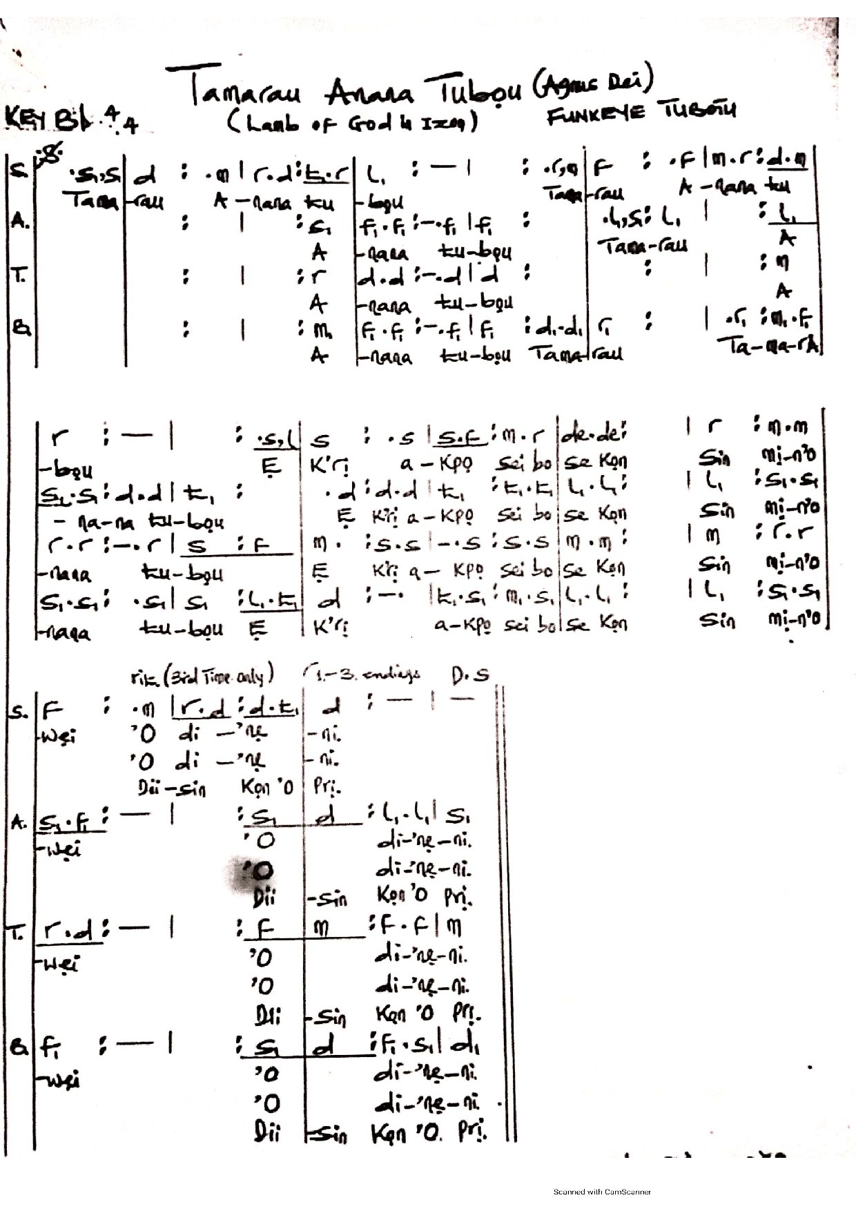 Tamaraụ Anana Tubọu - Download Choir Script PDF