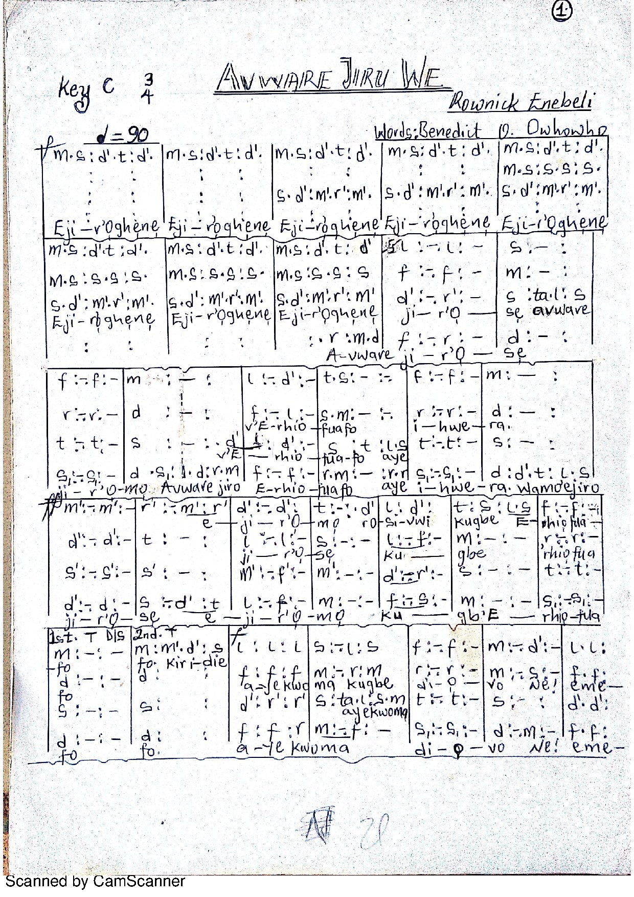 Awvare Jiru We - Download Choir Script PDF