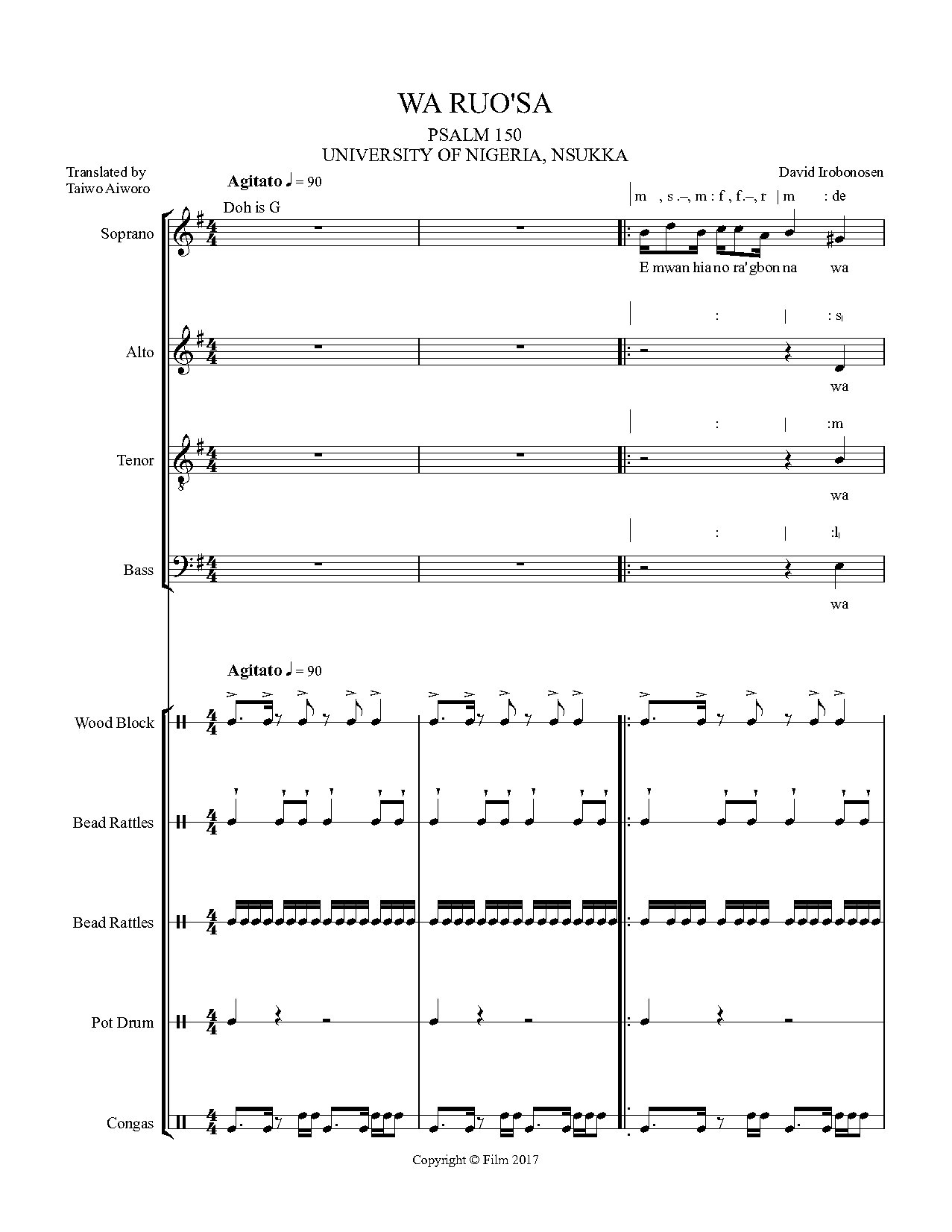 Wa Ruo Sa 2 With Instruments - Full Score - Download Choir Script PDF