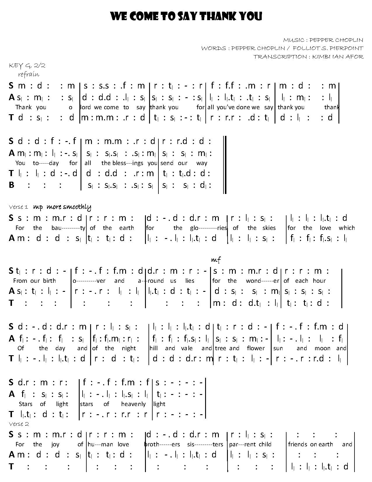 We Come To Say Thank You - Download Choir Script PDF