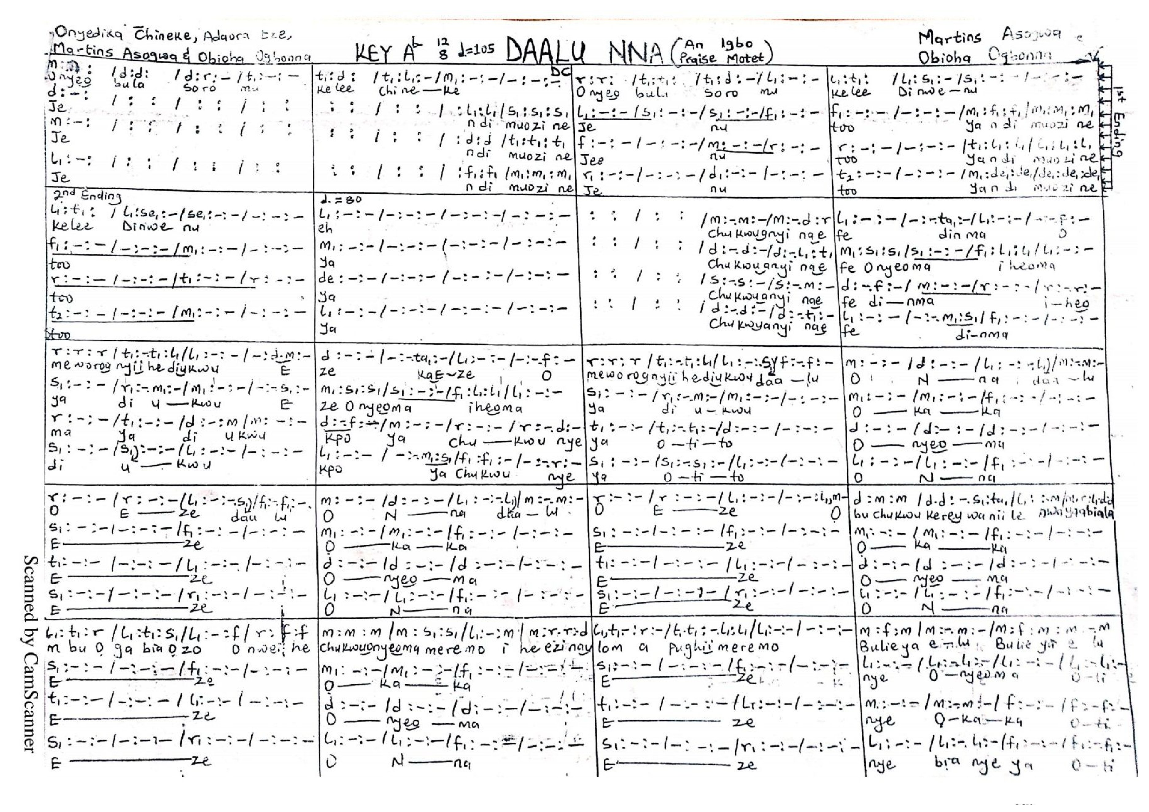 Daalu Nna - Obioha And Marrz - Download Choir Script PDF