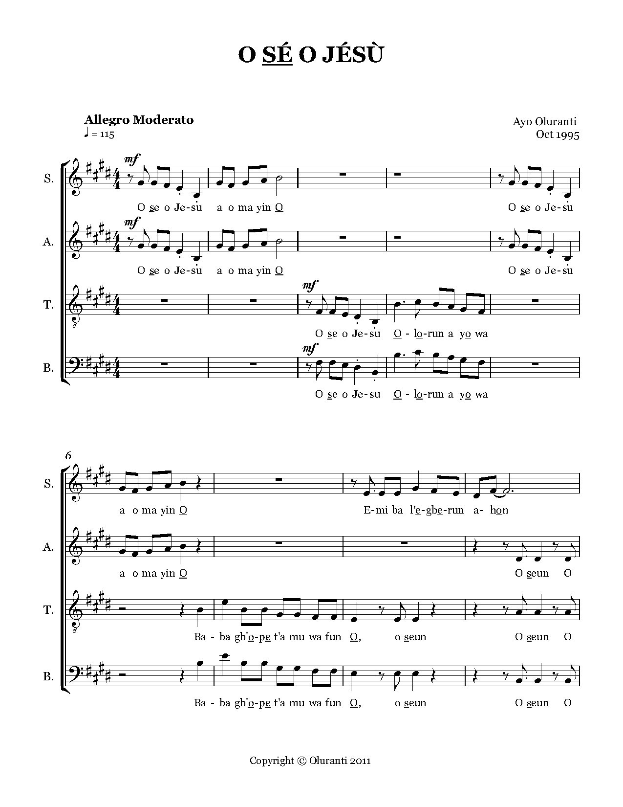 O Se O Jesu New - Download Choir Script PDF