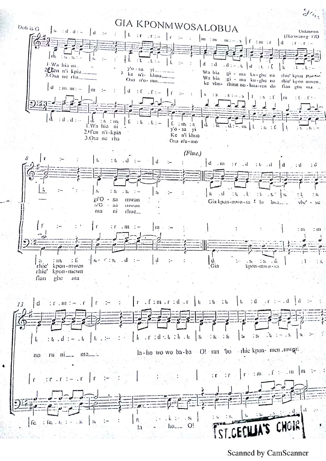 Gia Kponwosalobua - Download Choir Script PDF