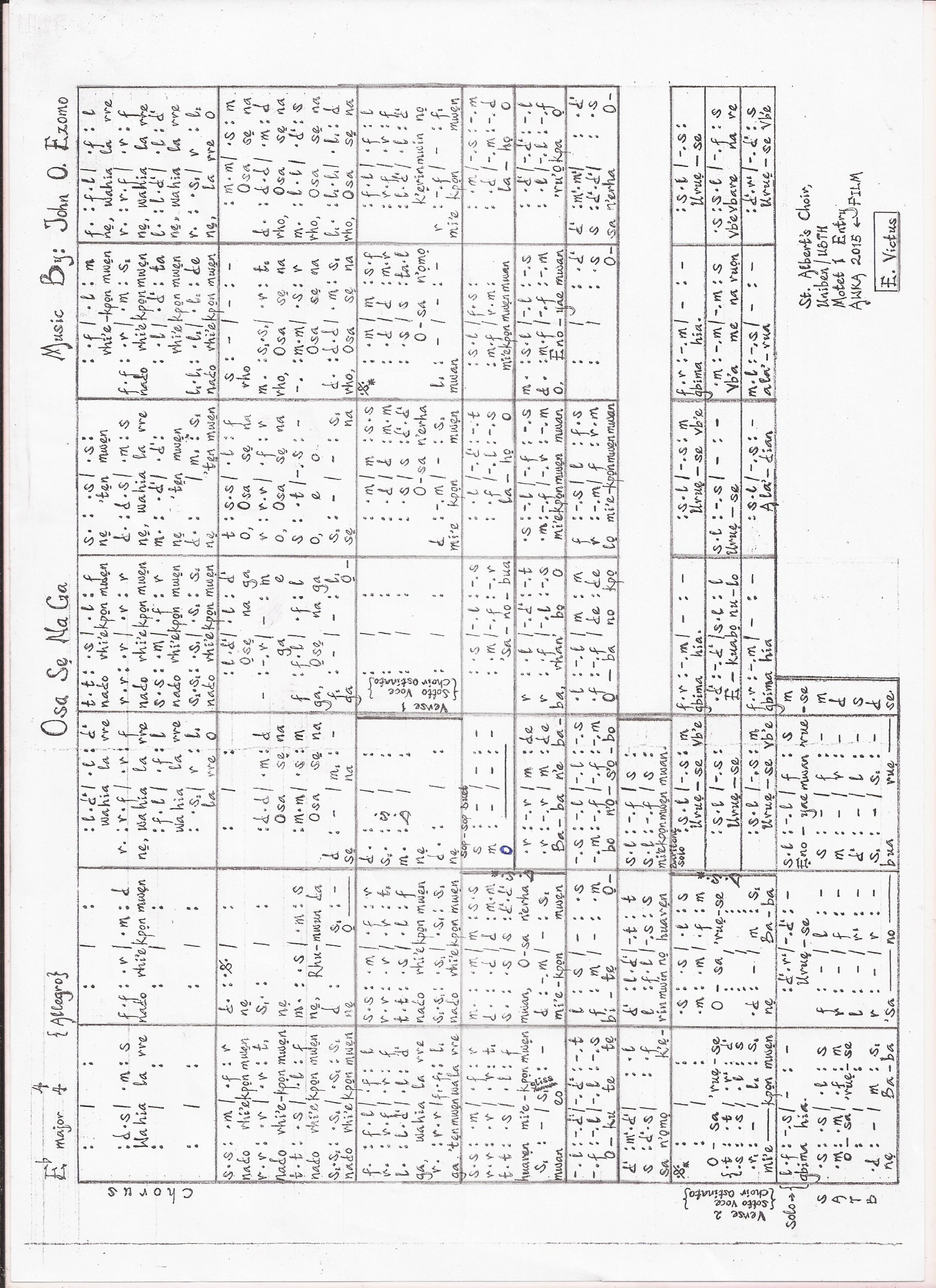 Osa Se Na Ga - Download Choir Script PDF