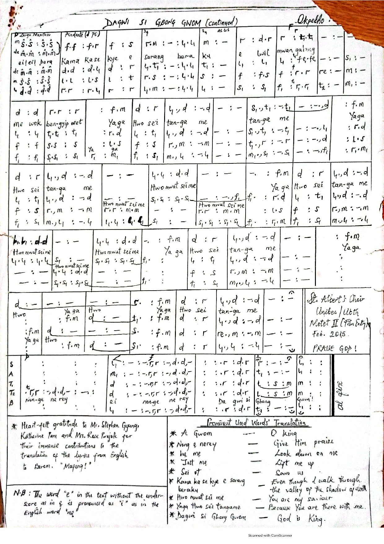 Dagni Si Gbong - Download Choir Script PDF