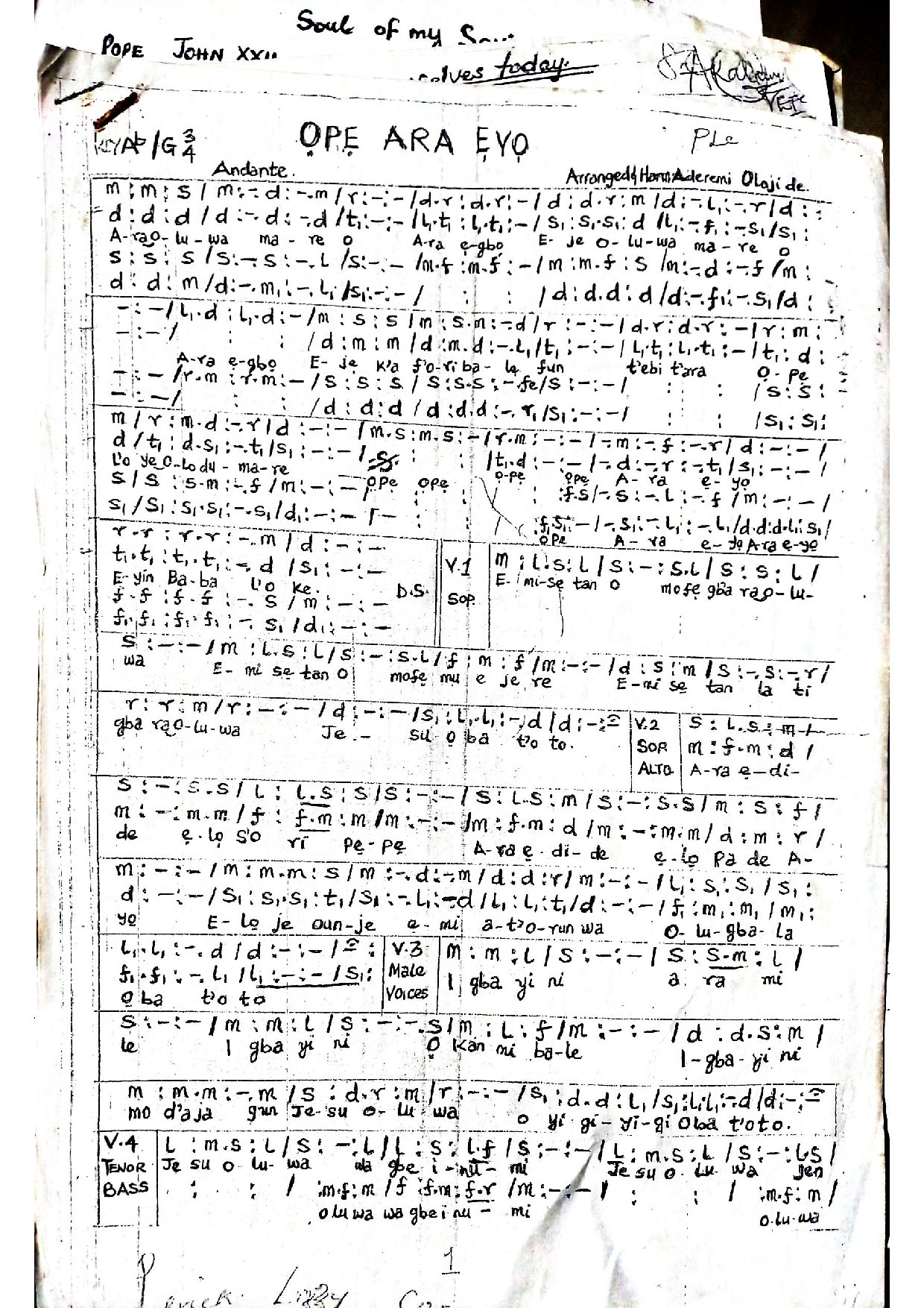 Ope Ara Eyo - Download Choir Script PDF