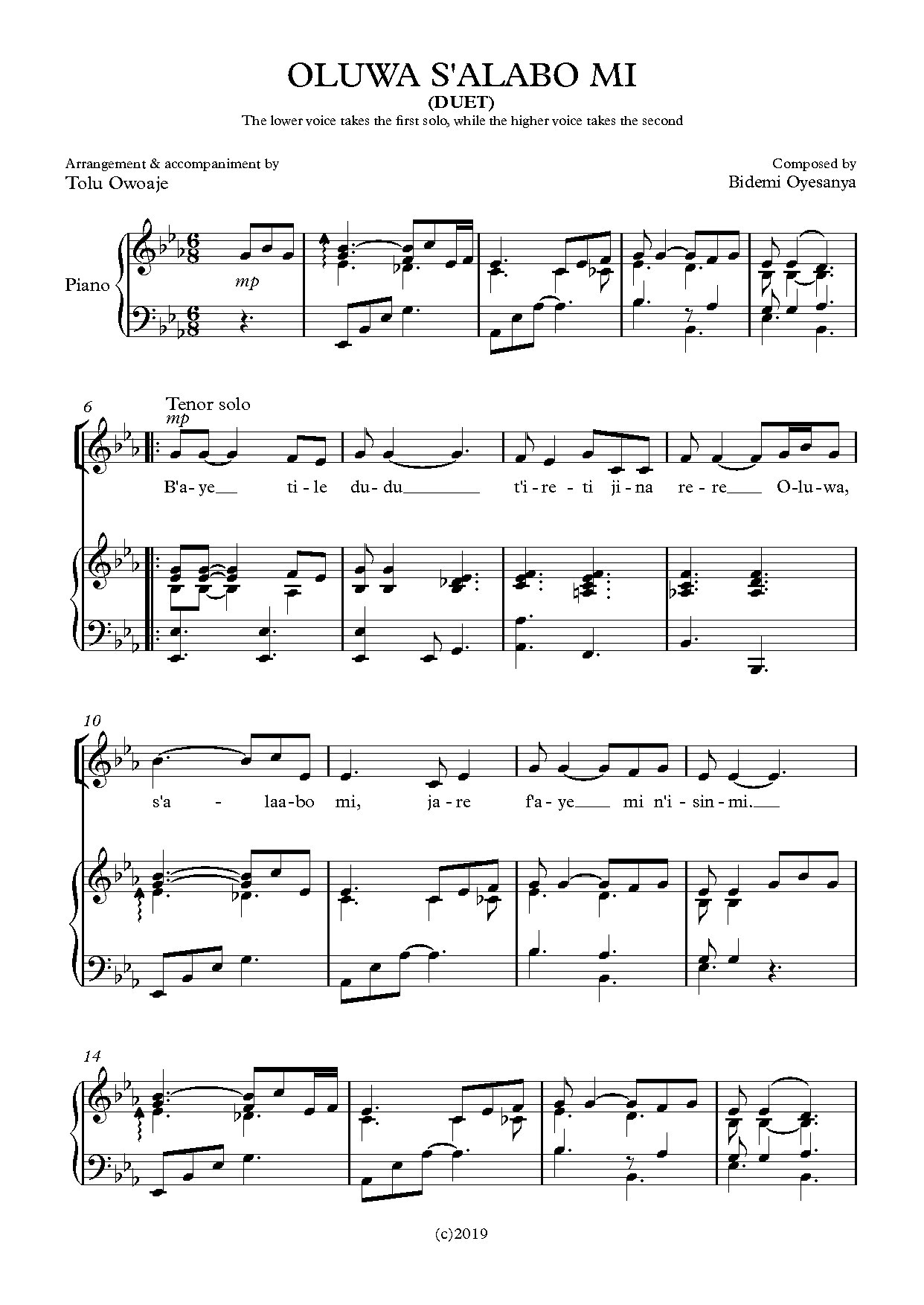 Oluwa S Alaabo Mi - Download Choir Script PDF