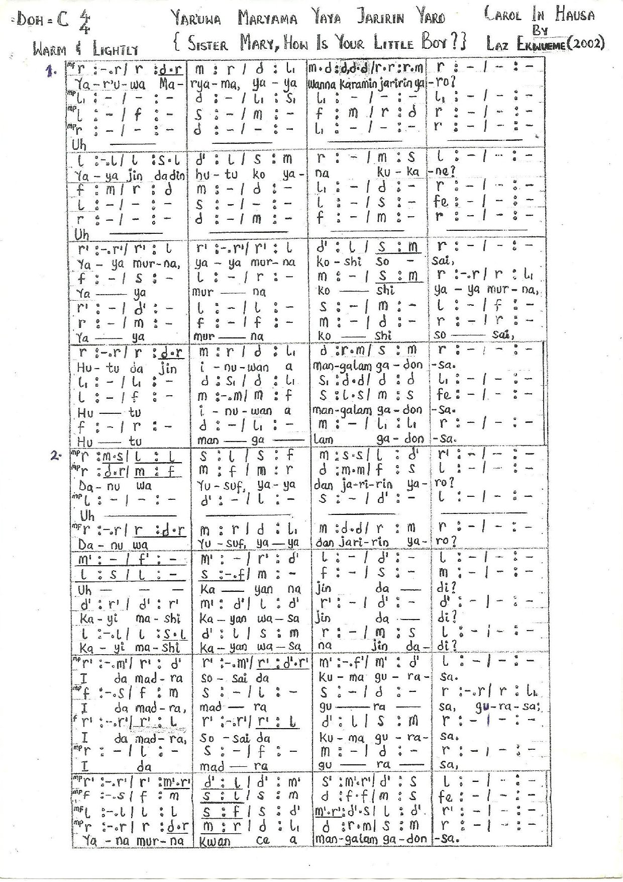 Jaririn Yaro - Download Choir Script PDF