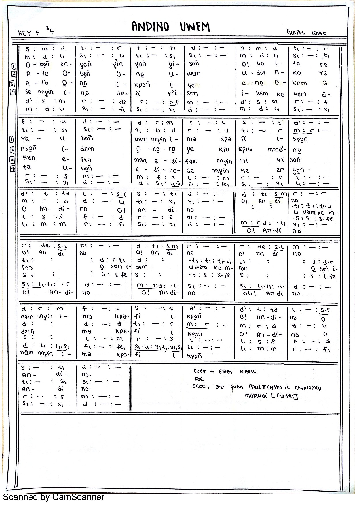 Andino Uwem - Download Choir Script PDF