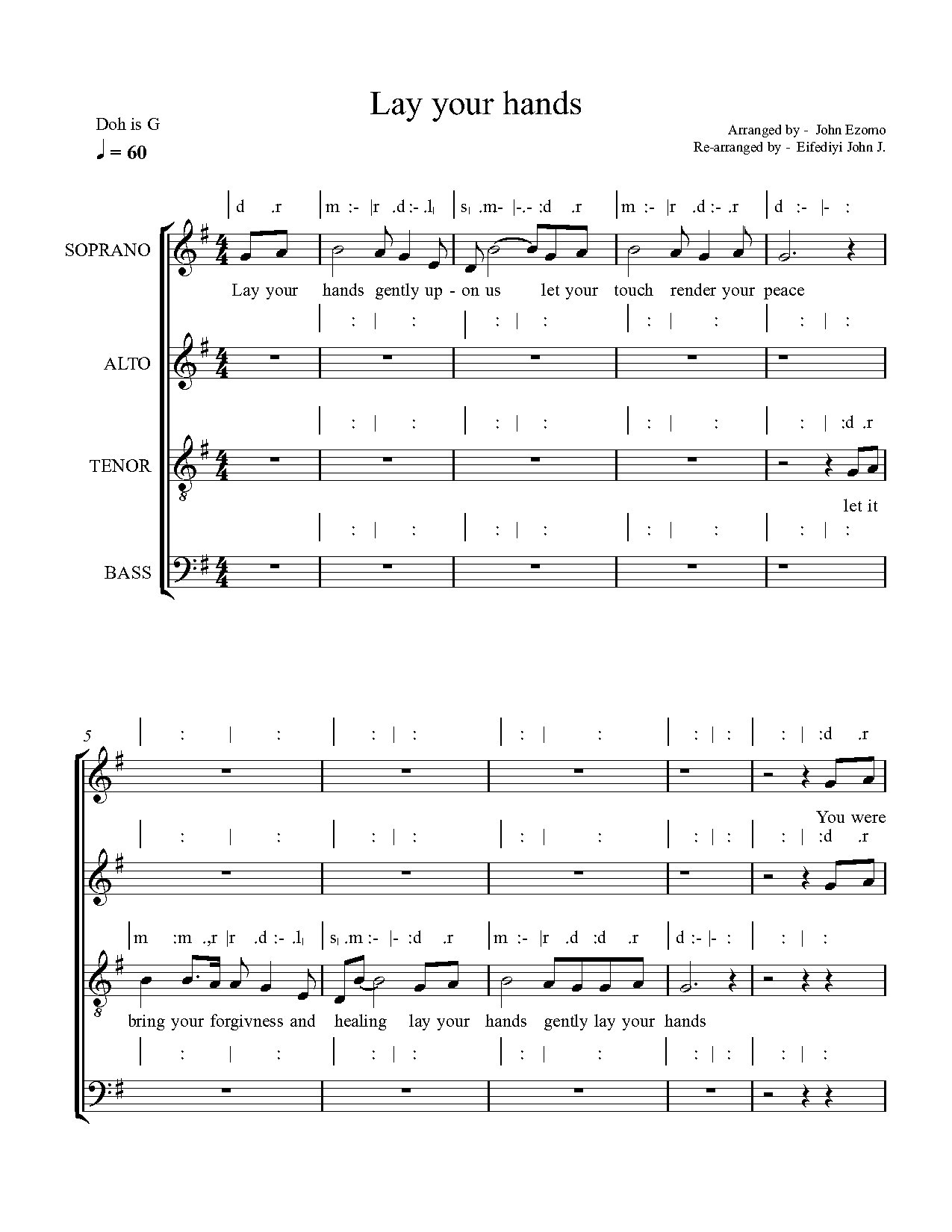 Lay Your Hands - Full Score - Download Choir Script PDF