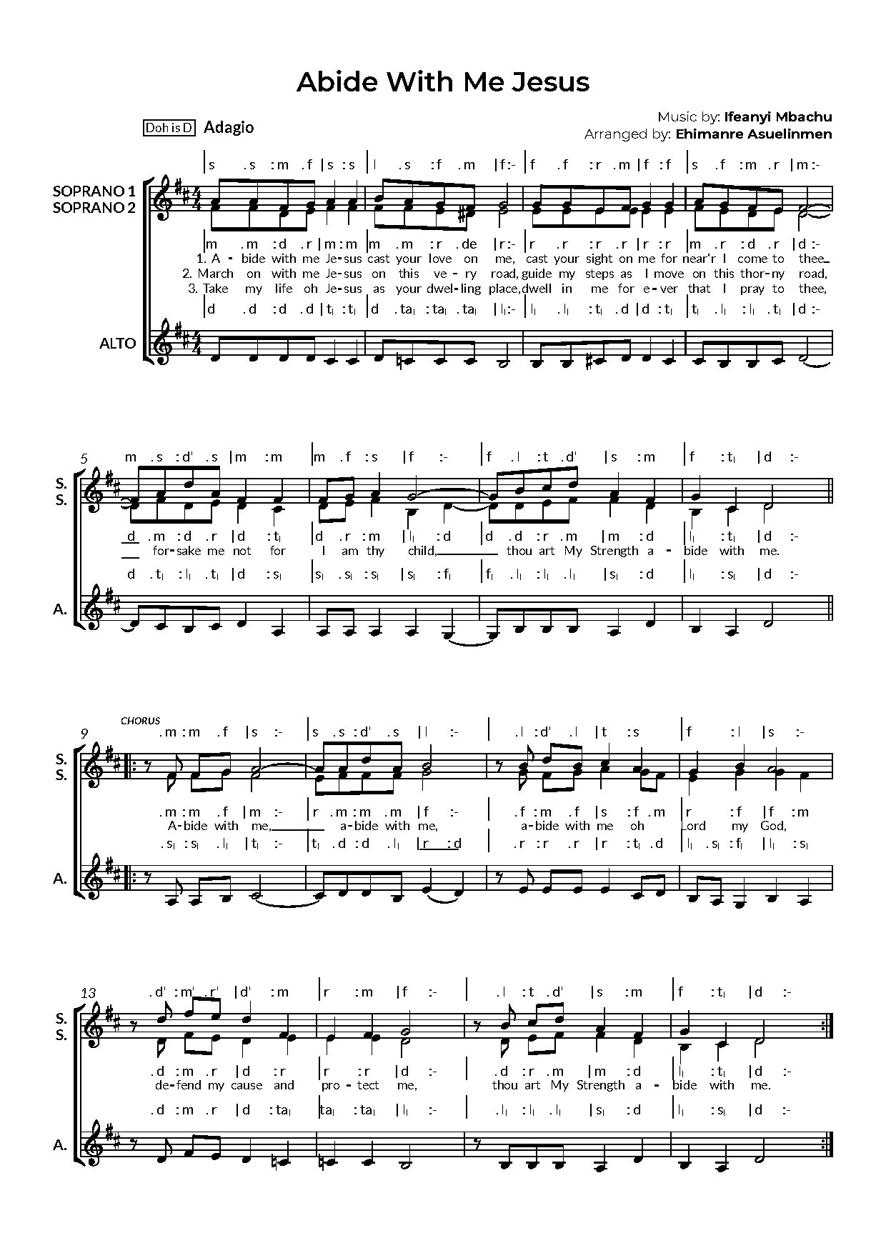 Abide With Me Jesus Ssa By Emre Matthew- Full Score - Download Choir Script PDF
