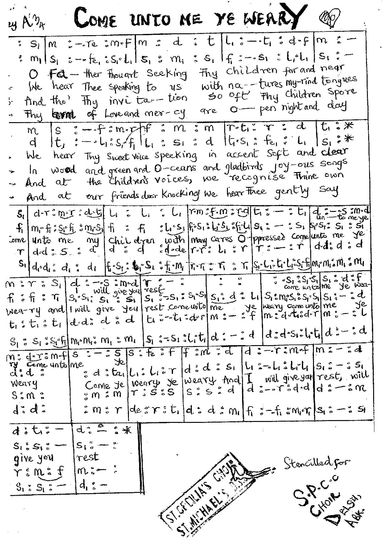 Come Unto Me Ye Werry - Download Choir Script PDF