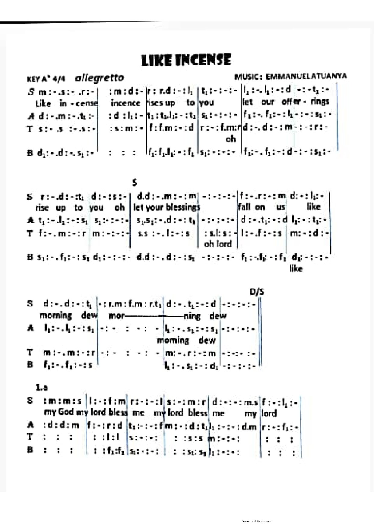 Like Incense - Download Choir Script PDF