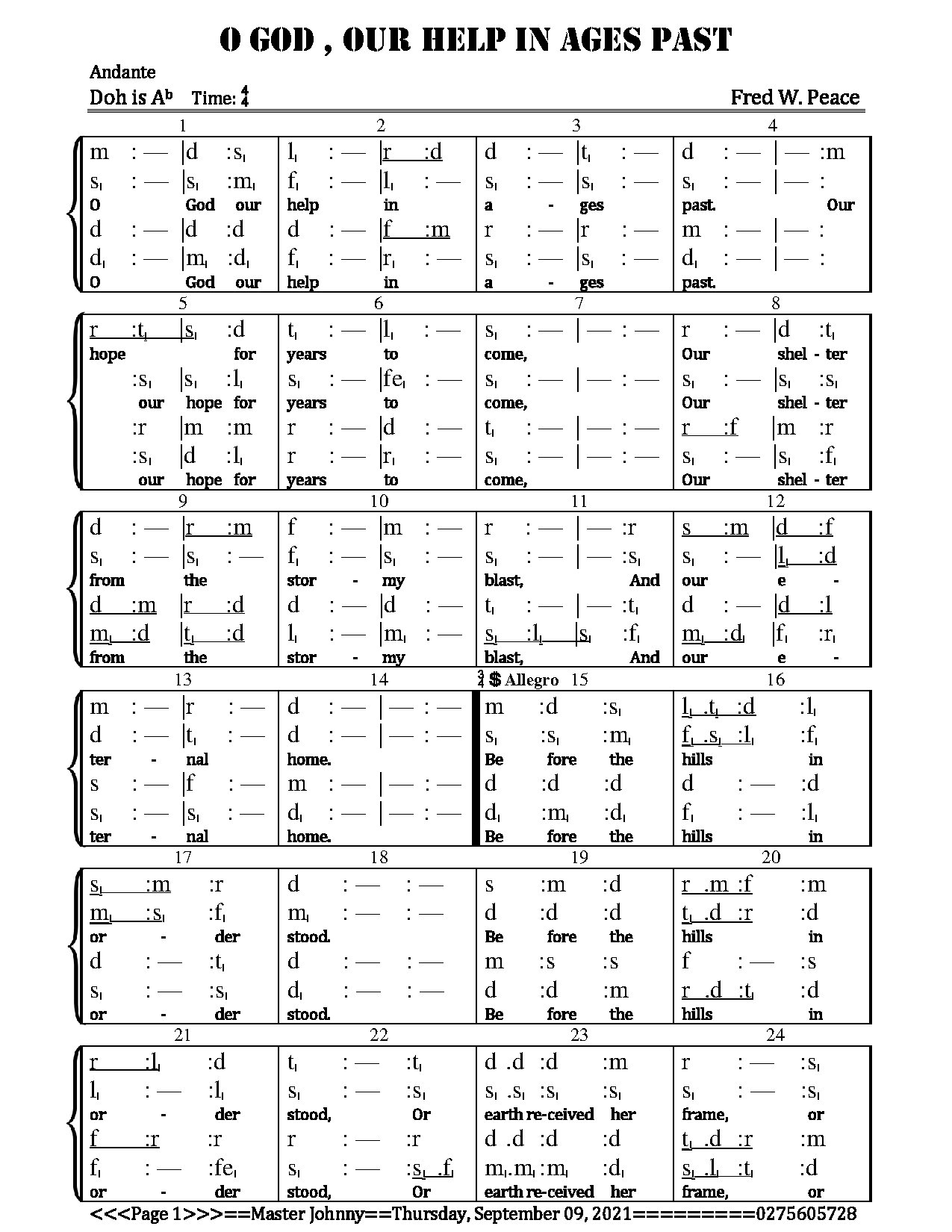 O God Our Help In Ages Past By F.w. Peace - Download Choir Script PDF