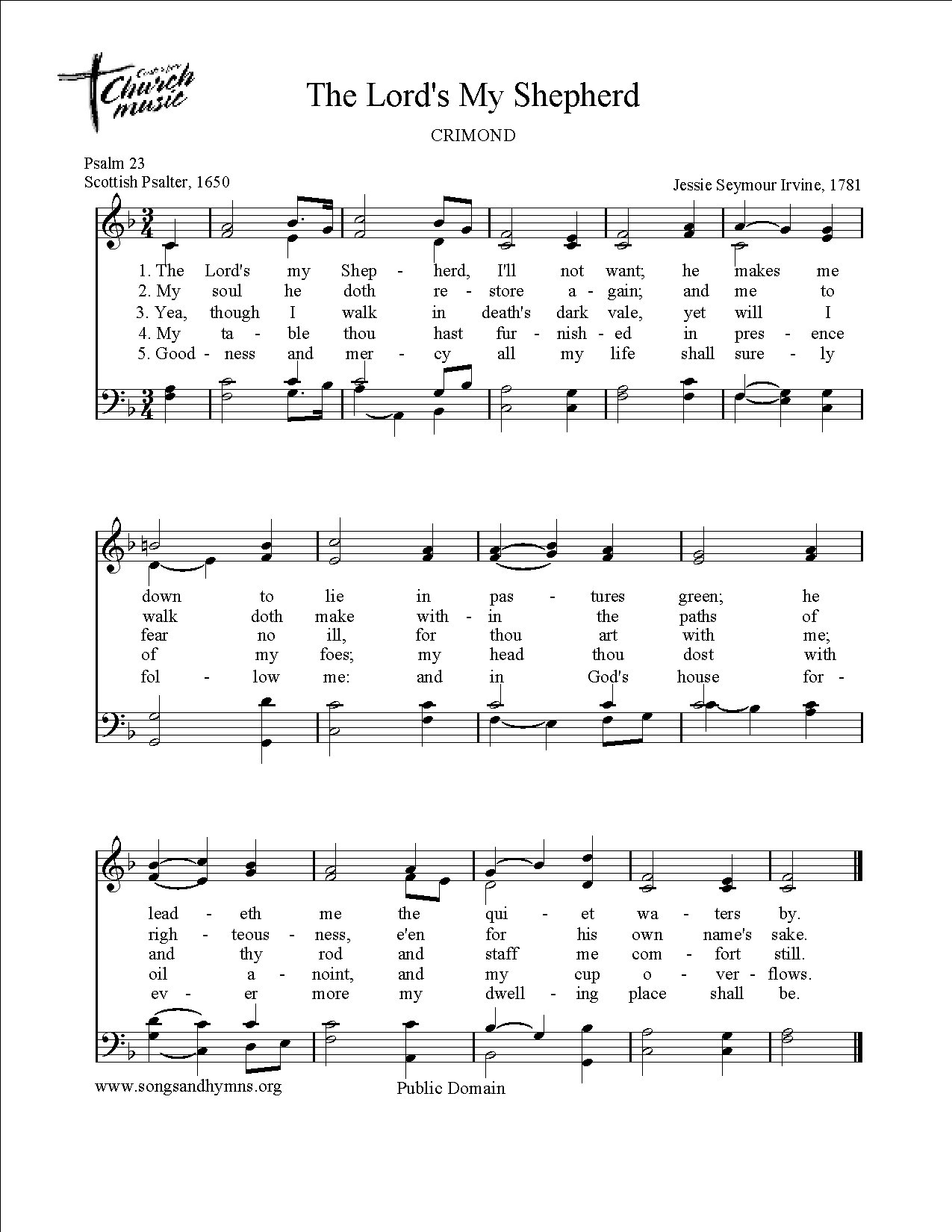 The Lord S My Shepherd Crimond - Download Choir Script PDF