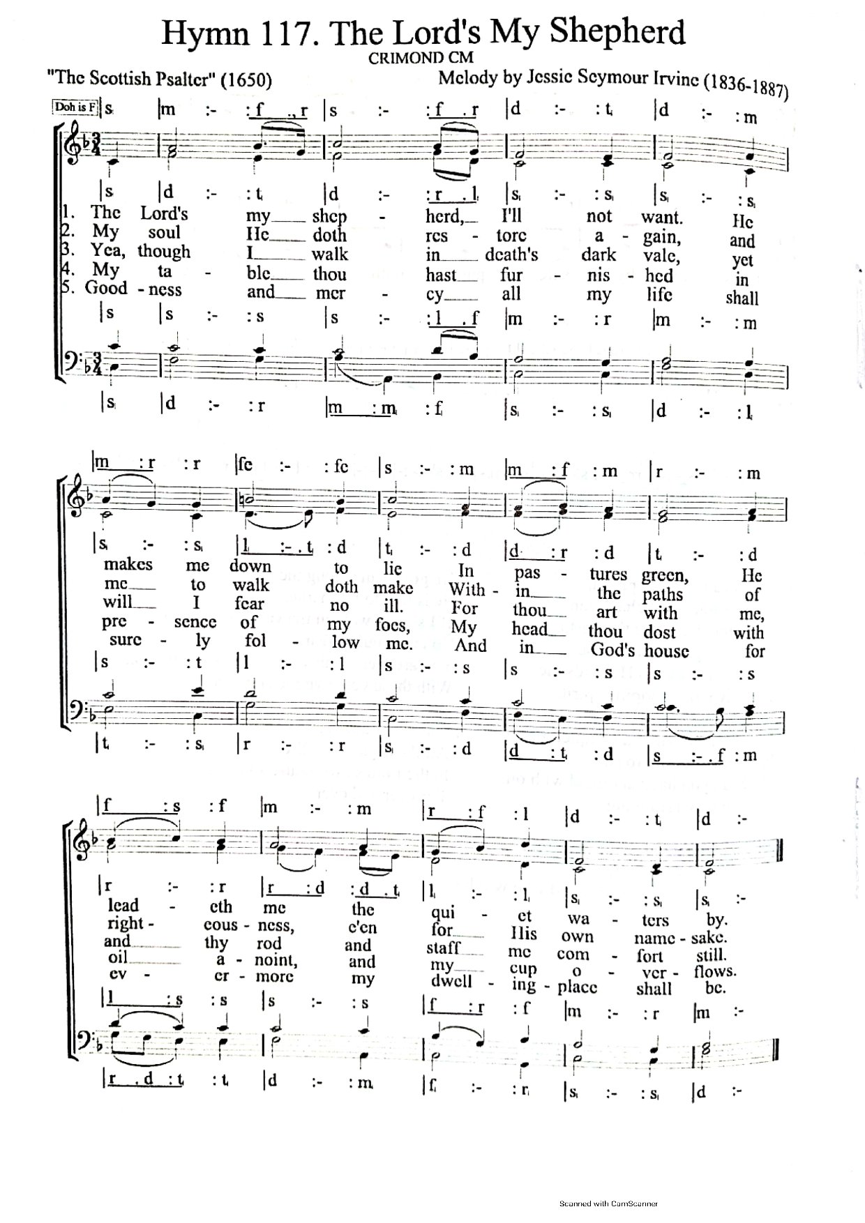 The Lord S My Shepherd - Crimond Cm - Download Choir Script PDF