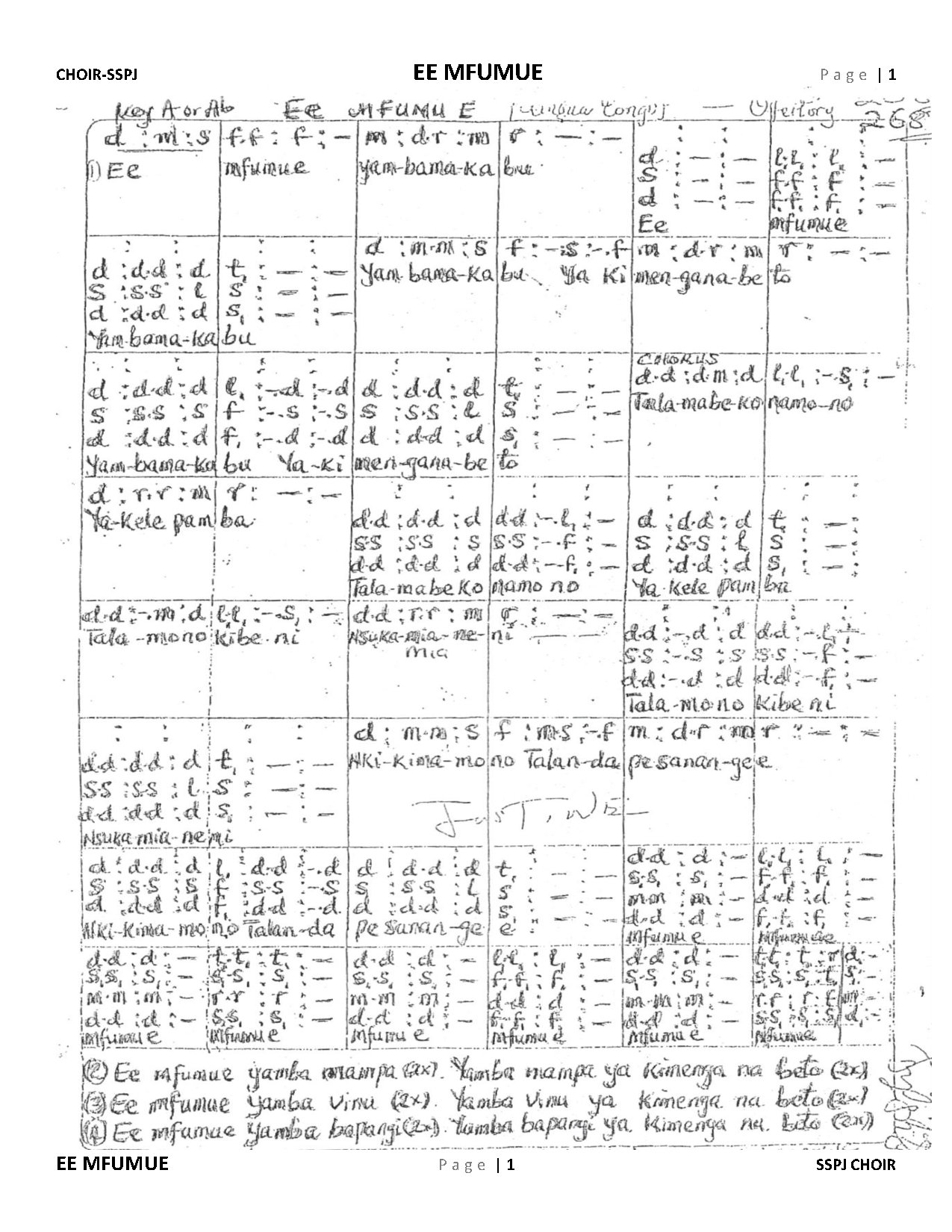 Solfa - Ee Mfumue - Offertory - Other African - Download Choir Script PDF