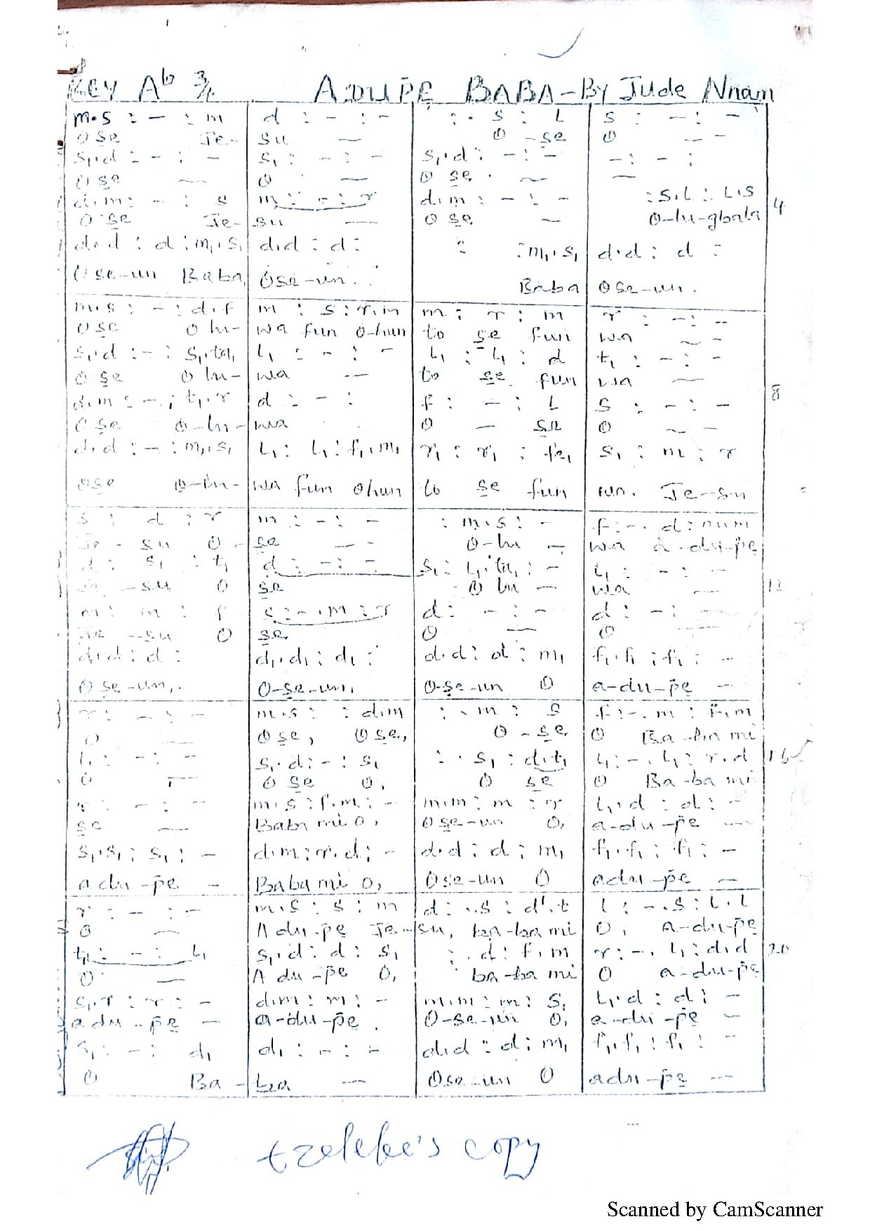 Adupe Baba ~ Jude Nnam - Download Choir Script PDF