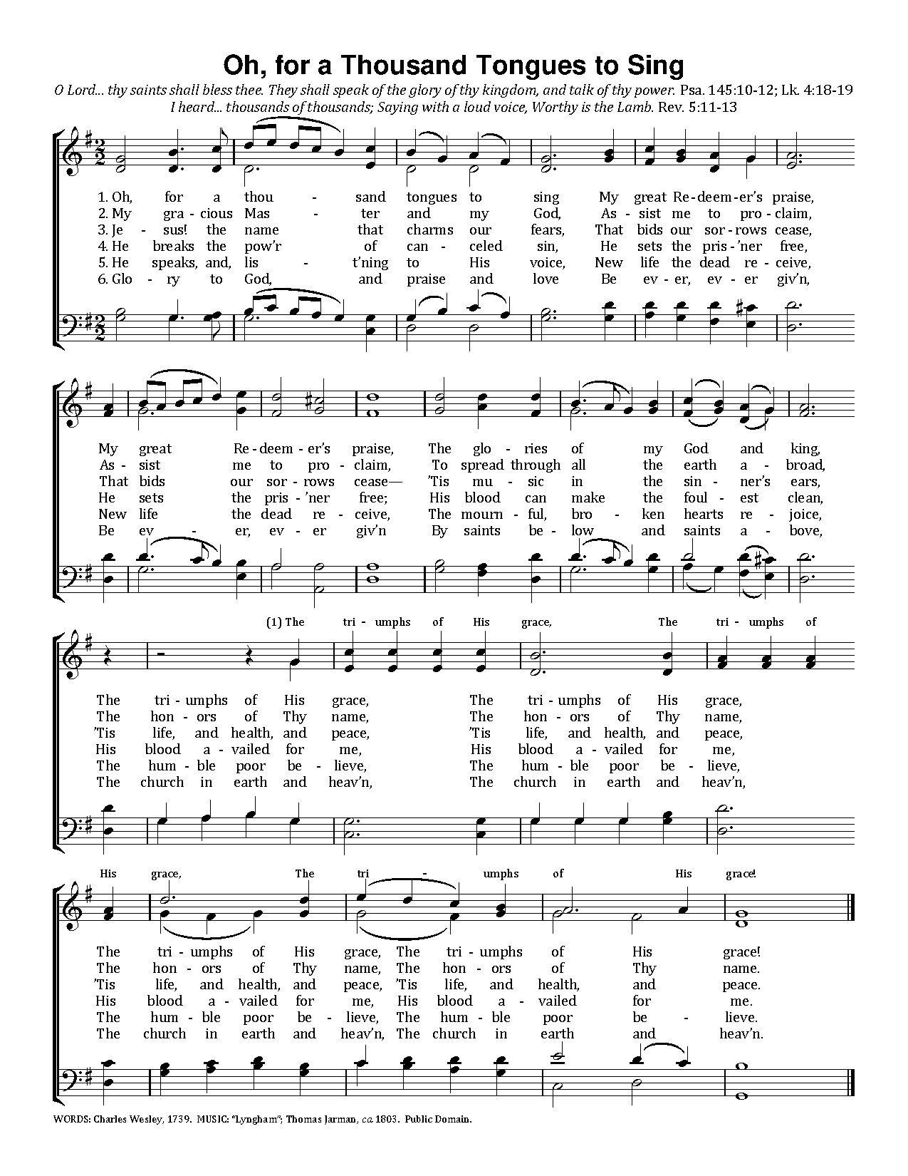 Oh For A Thousand Tongues To Sing - Download Choir Script PDF