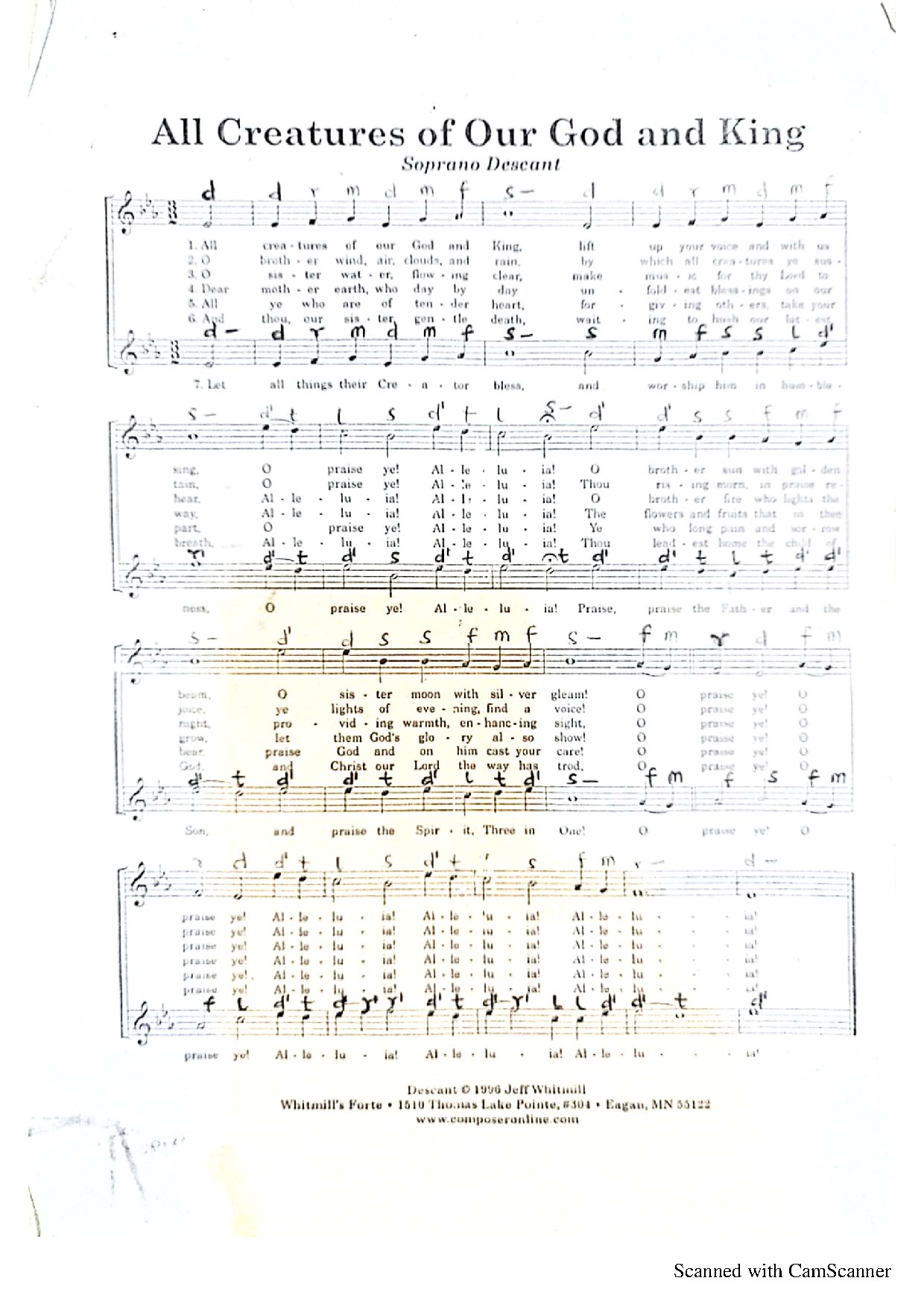 Descant - All Creatures Of Our God - Download Choir Script PDF