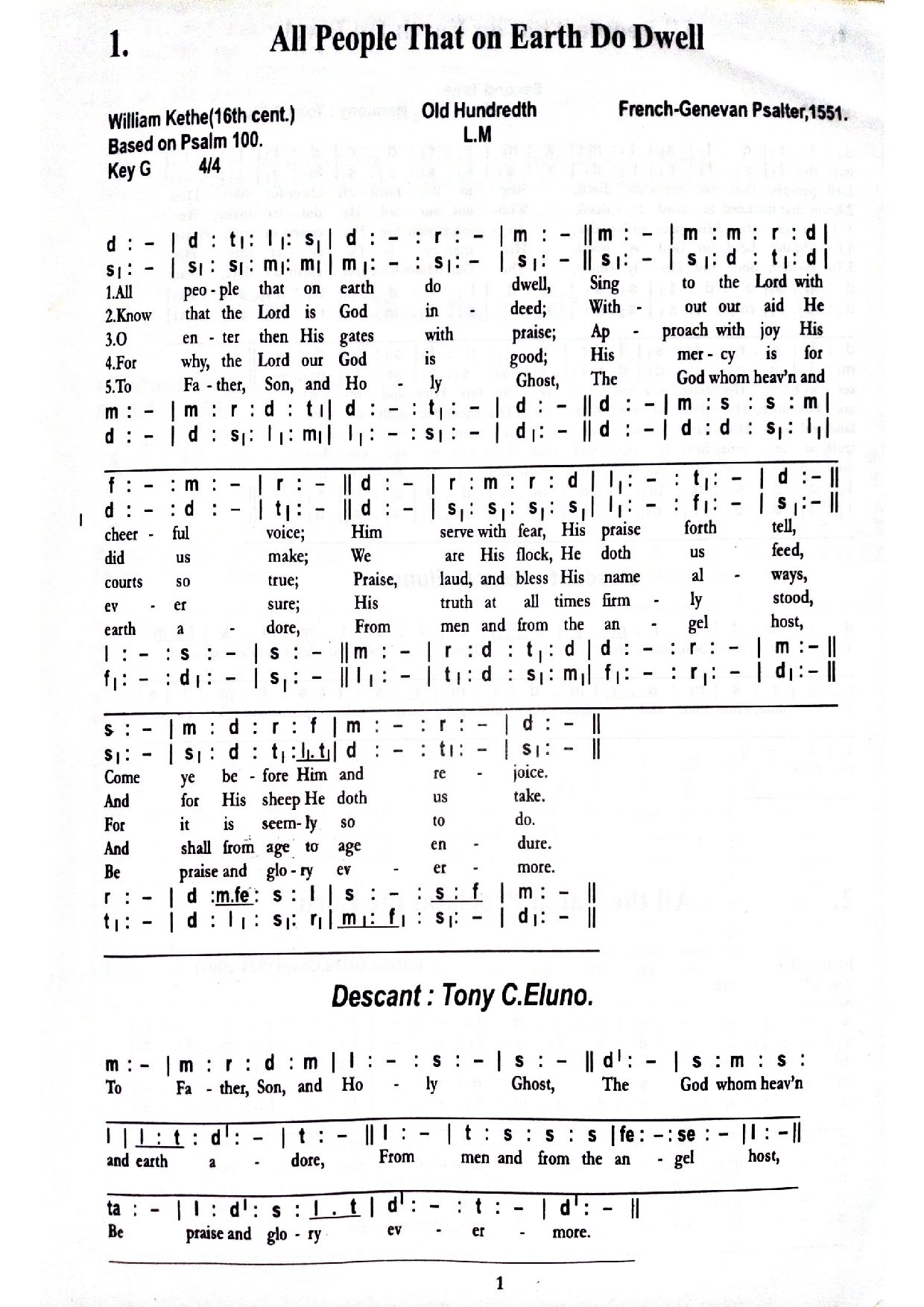 All People That On Earth Do Dwell - Download Choir Script PDF