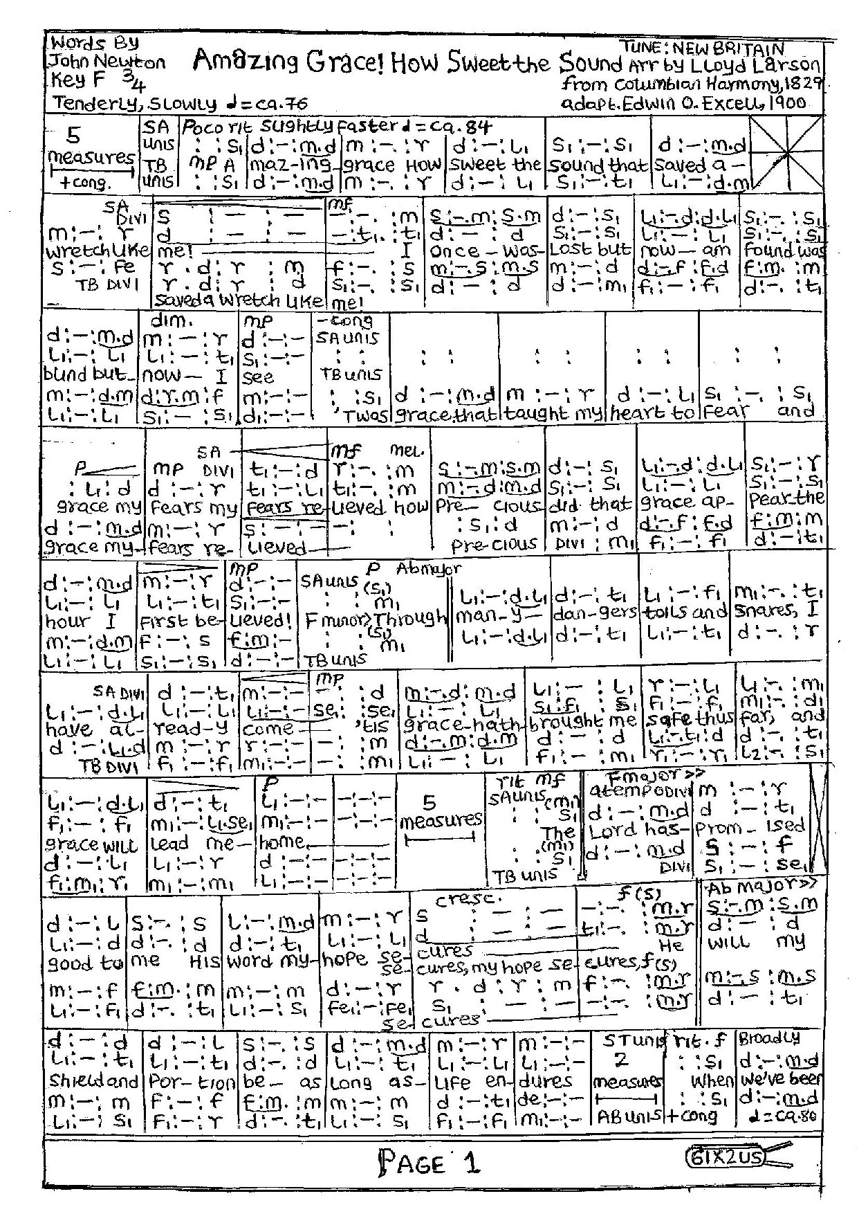 Amazing Grace Lloyd Larson - Download Choir Script PDF