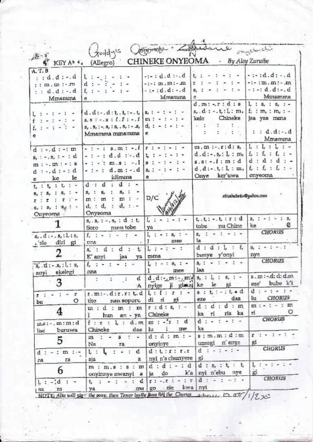 Chineke Onyeoma - Download Choir Script PDF