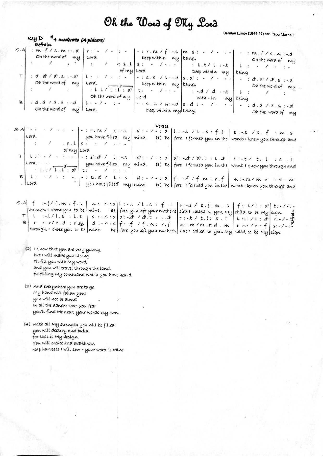 Oh The Word Of My Lord - Download Choir Script PDF