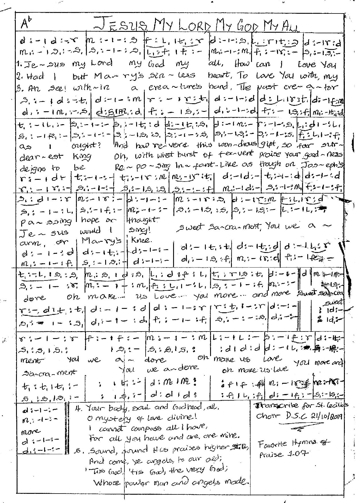 Jesus My Lord My God My All - Download Choir Script PDF