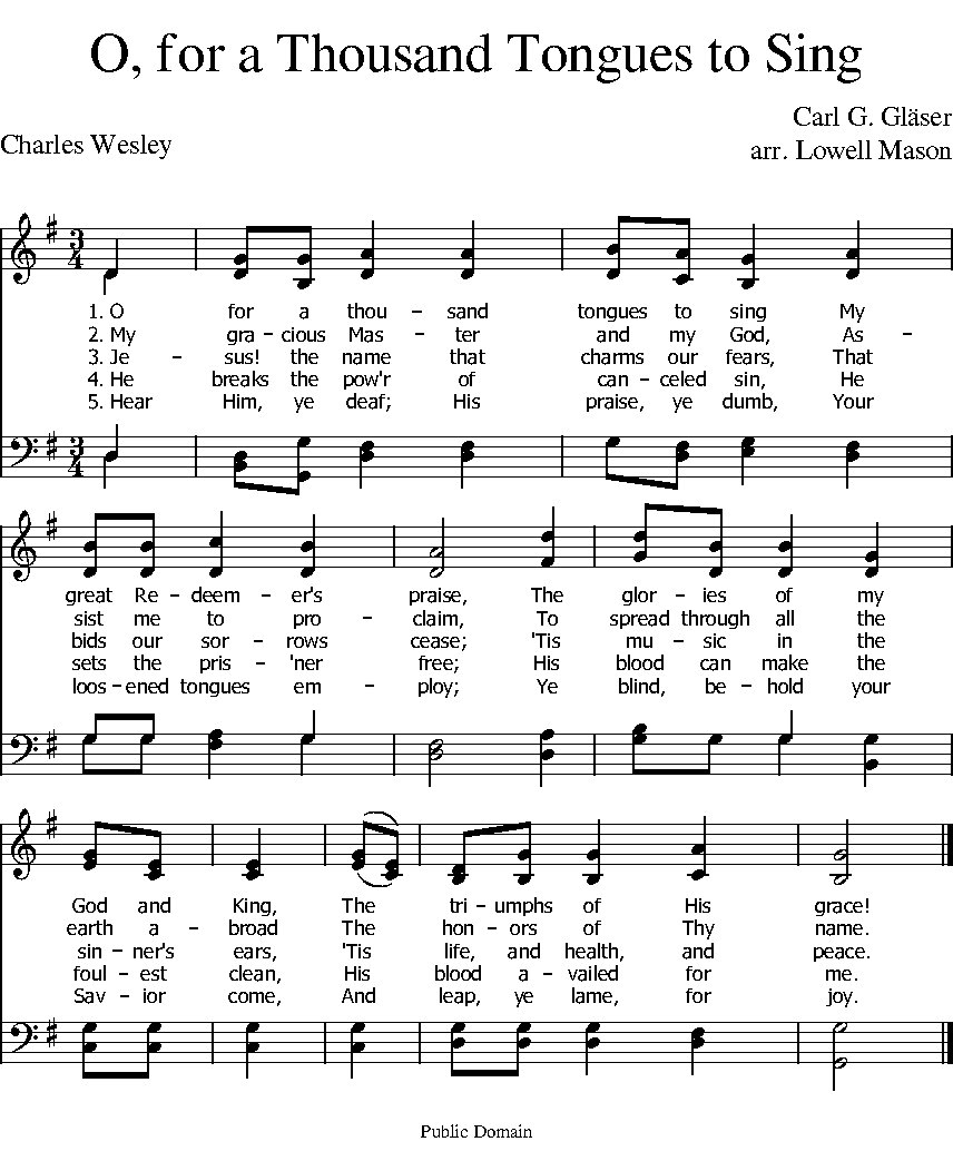 O For A Thousand Tongues - Download Choir Script PDF