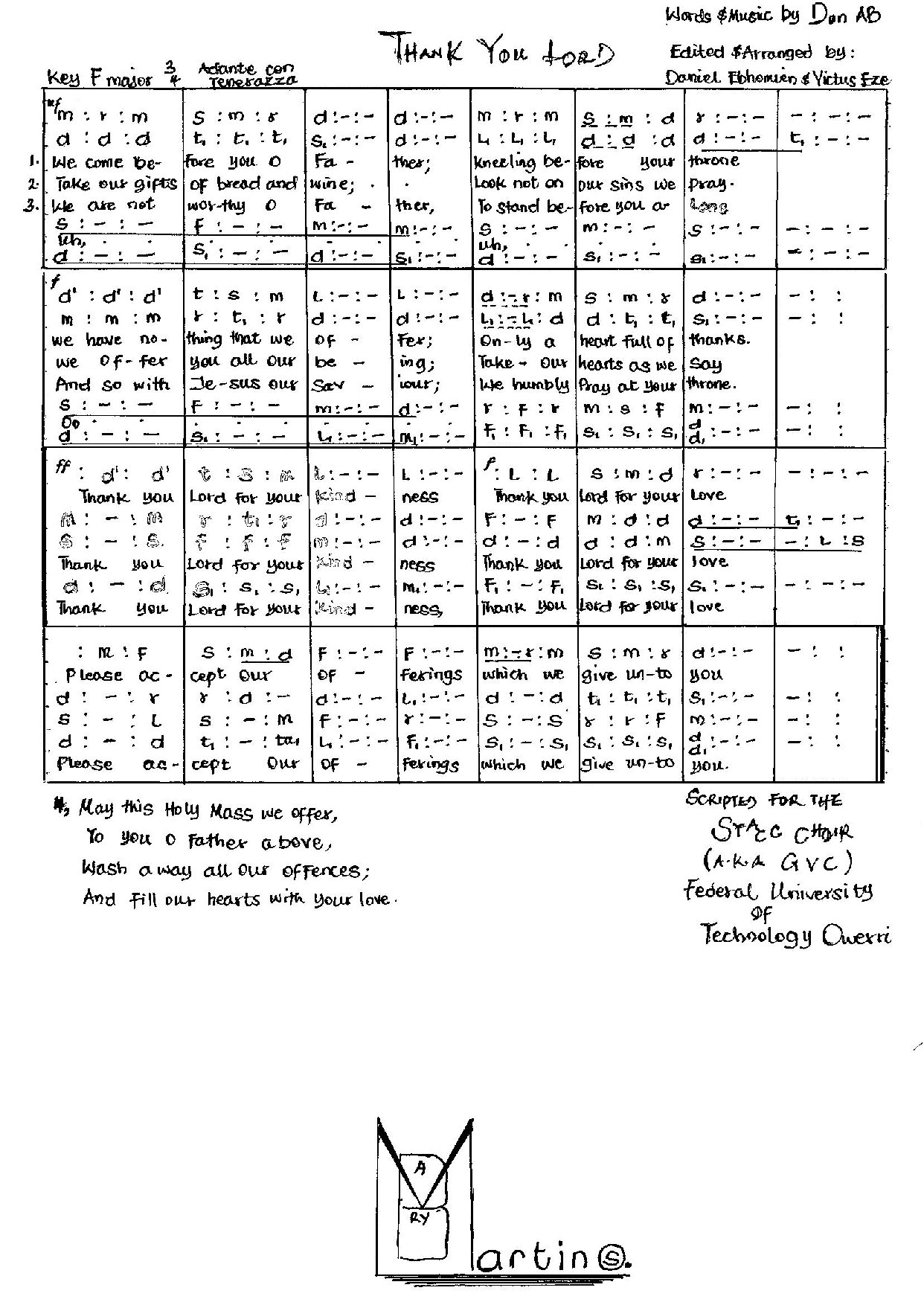 Thank You Lord - Download Choir Script PDF