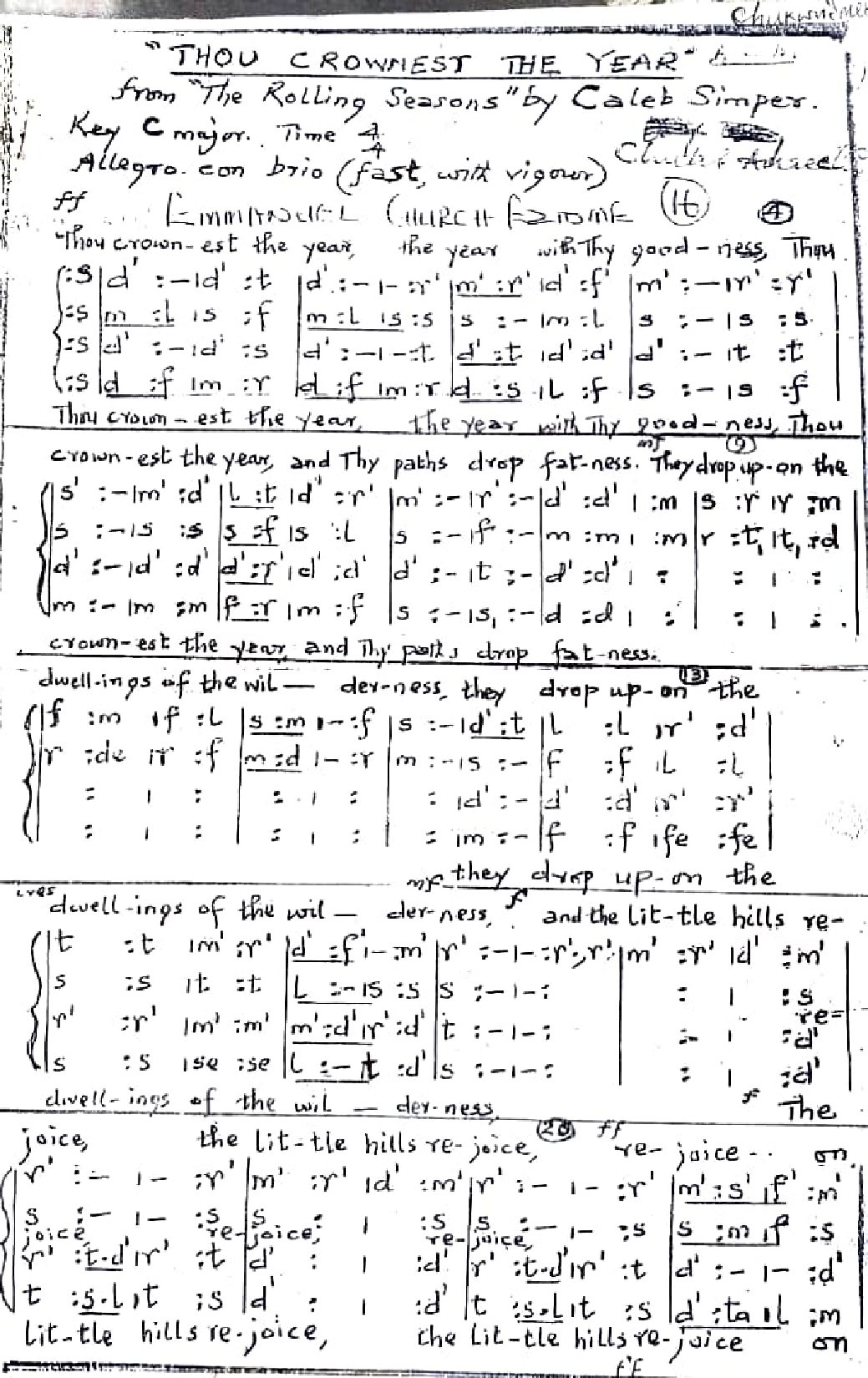 Thou Crownest The Year By Caleb Simper - Download Choir Script PDF