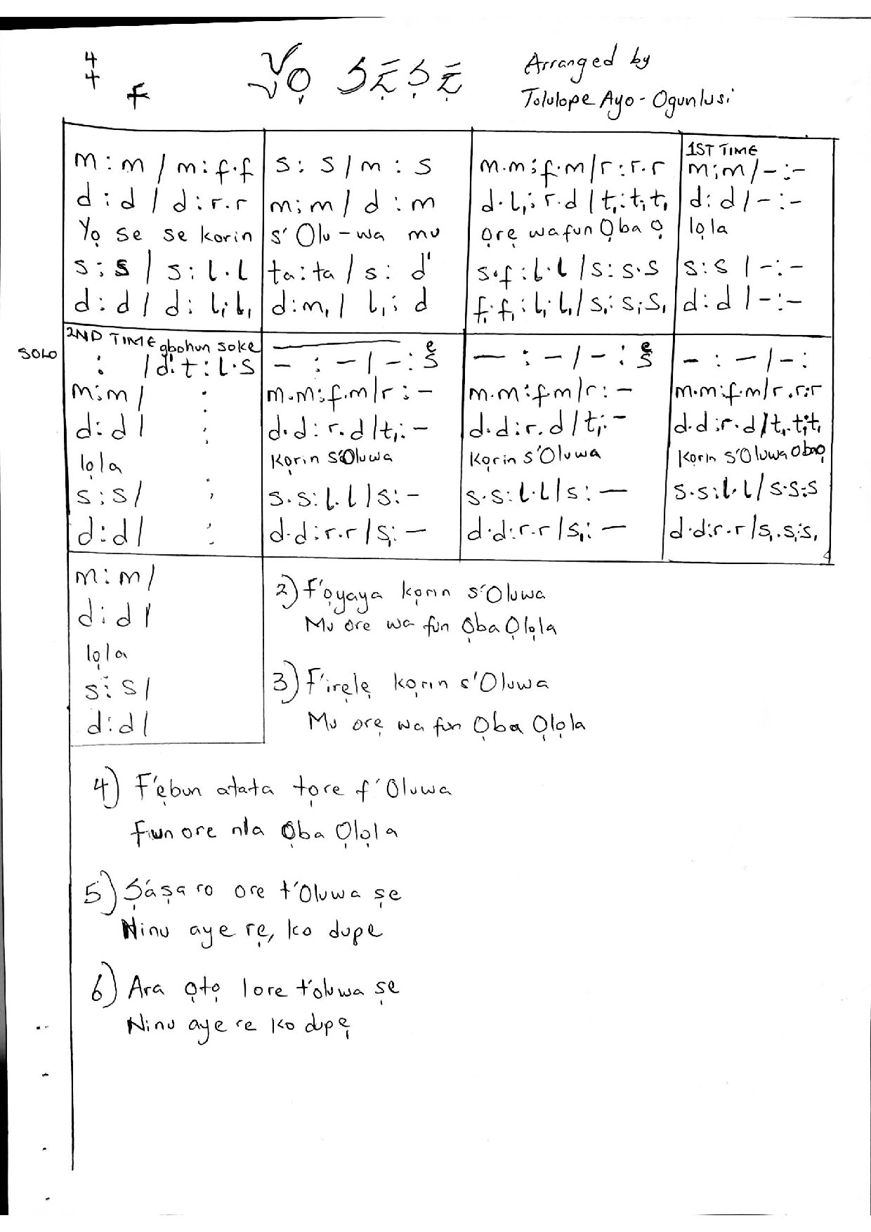 Yo Sese - Download Choir Script PDF