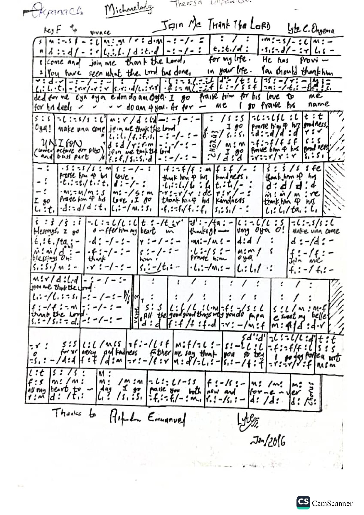 Join Me Thank The Lord - Download Choir Script PDF