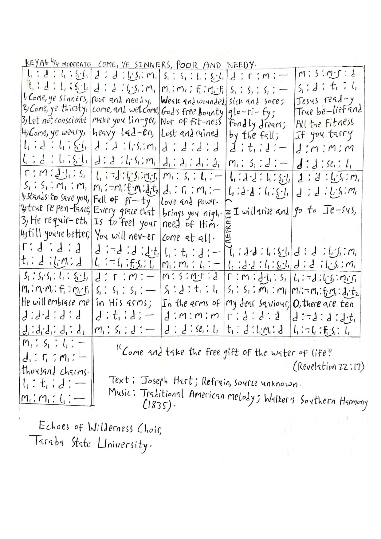 Come Ye Sinners, Poor And Needy - Download Choir Script PDF