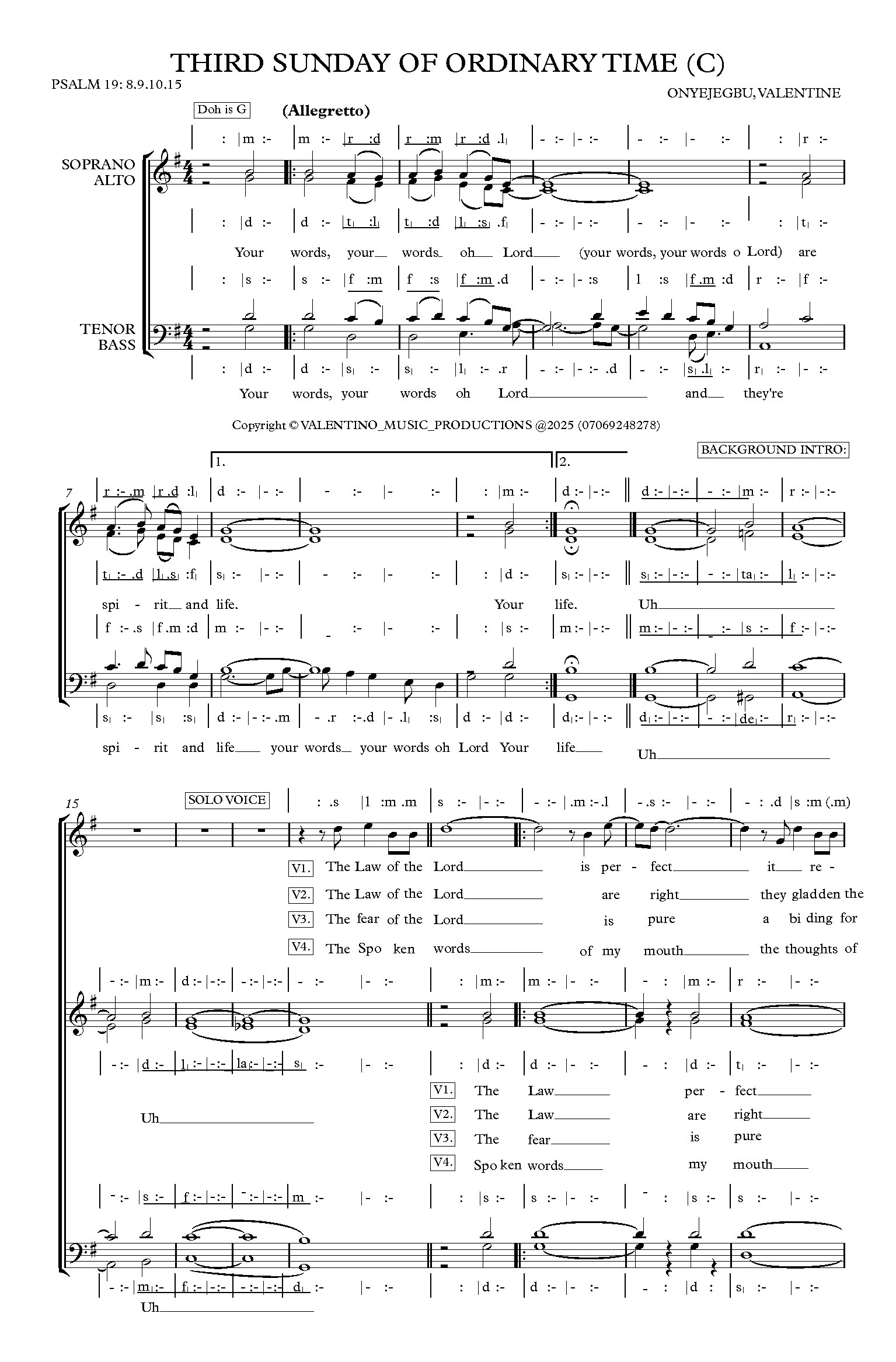 Third Sunday Of Ordinary Time (c) - Maestro Val - Full Score - Download Choir Script PDF