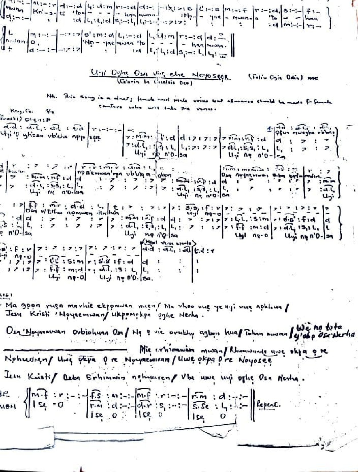 Uyi No N Osa By Sir. Felix Ogie - Download Choir Script PDF