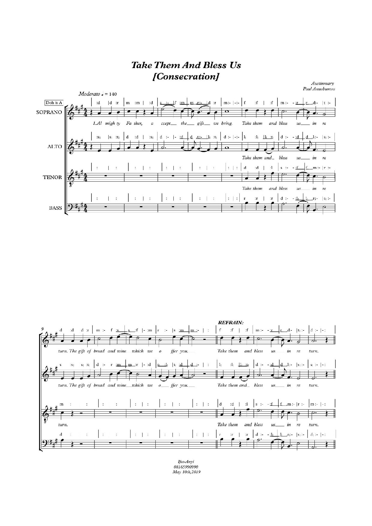 Offertory And Incensory By Austinmary Paul Anuebinwa - Download Choir Script PDF