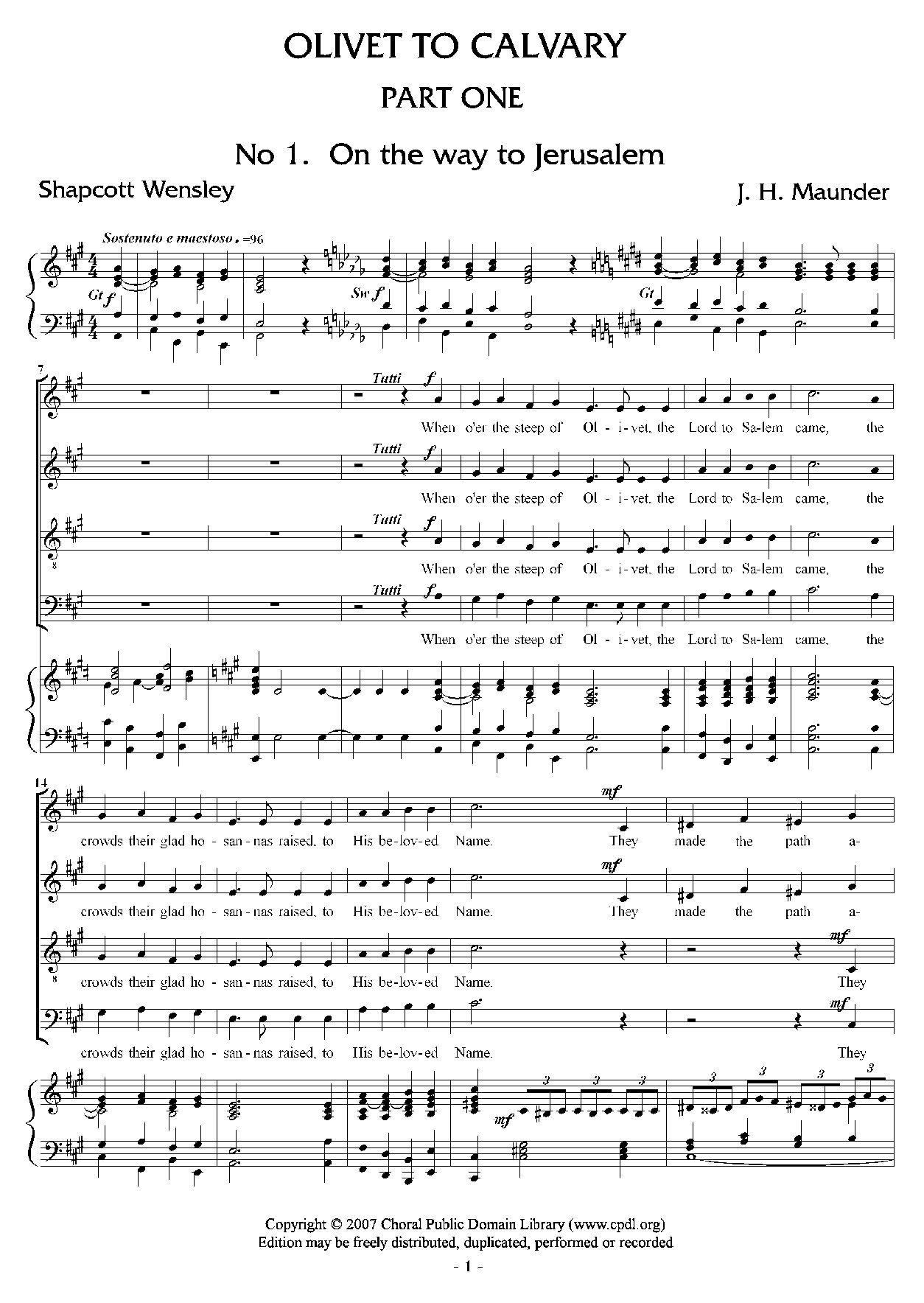 Olivet To Calvary - Download Choir Script PDF
