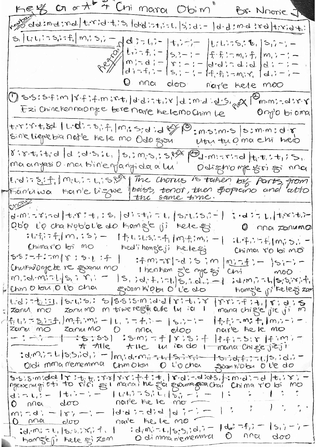 Chi Mara Obi M - Download Choir Script PDF