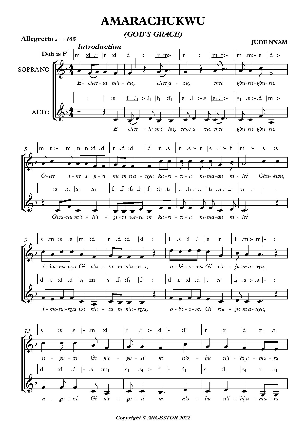 Amarachukwu (offertory) - Download Choir Script PDF
