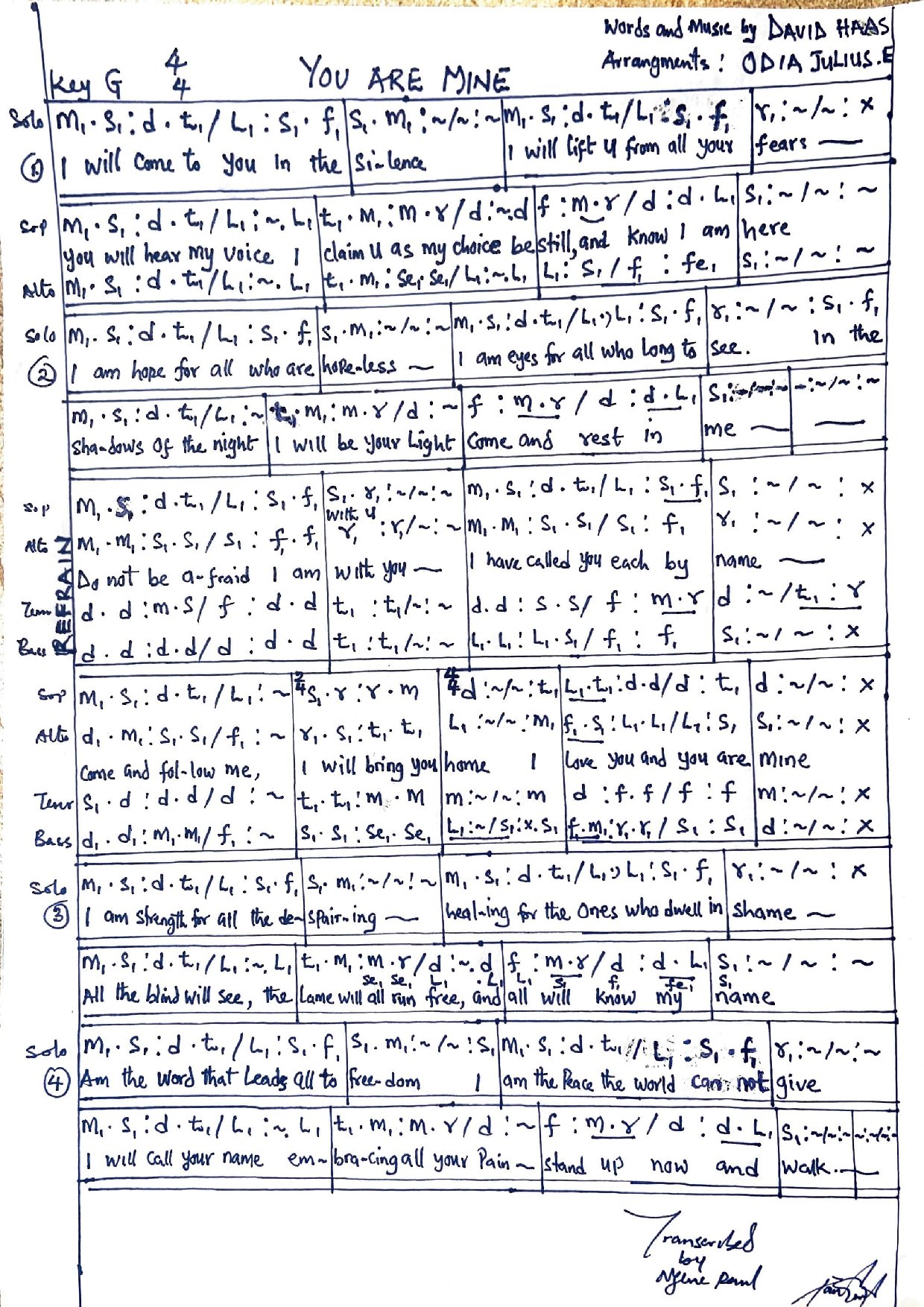 You Are Mine - Download Choir Script PDF